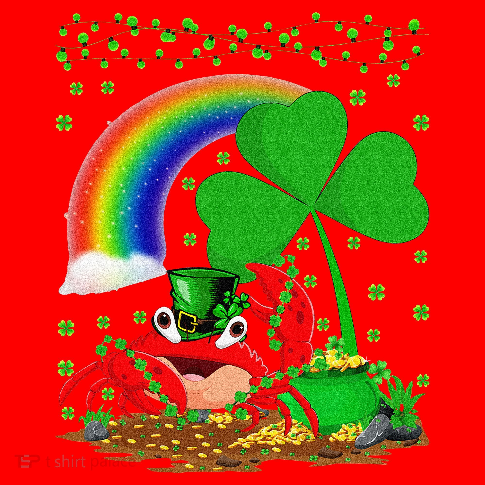 Crab Fish Lover Shamrock Leaf Rainbow Crab St Patrick's Day Santa Hat