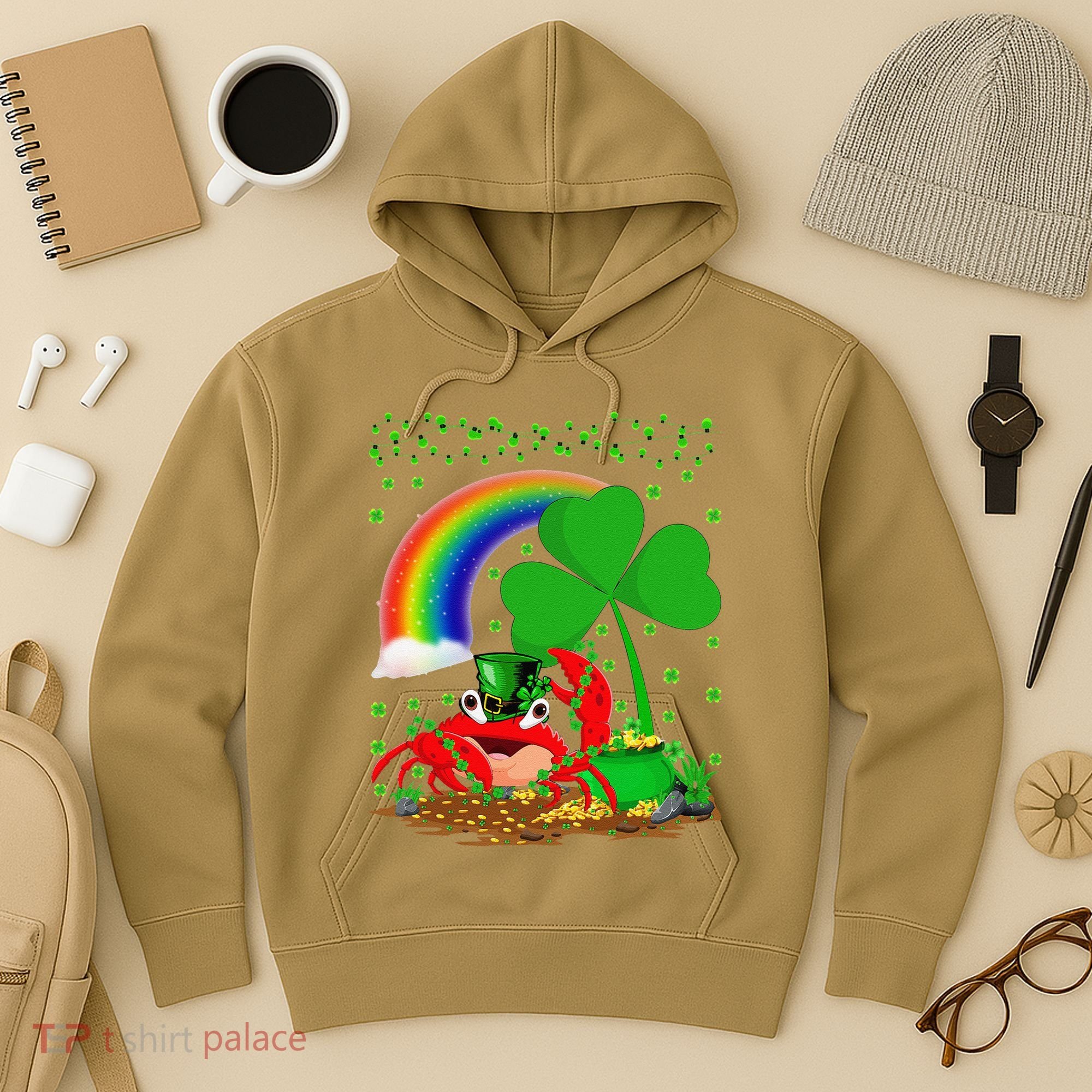 Crab Fish Lover Shamrock Leaf Rainbow Crab St Patrick's Day Hoodie