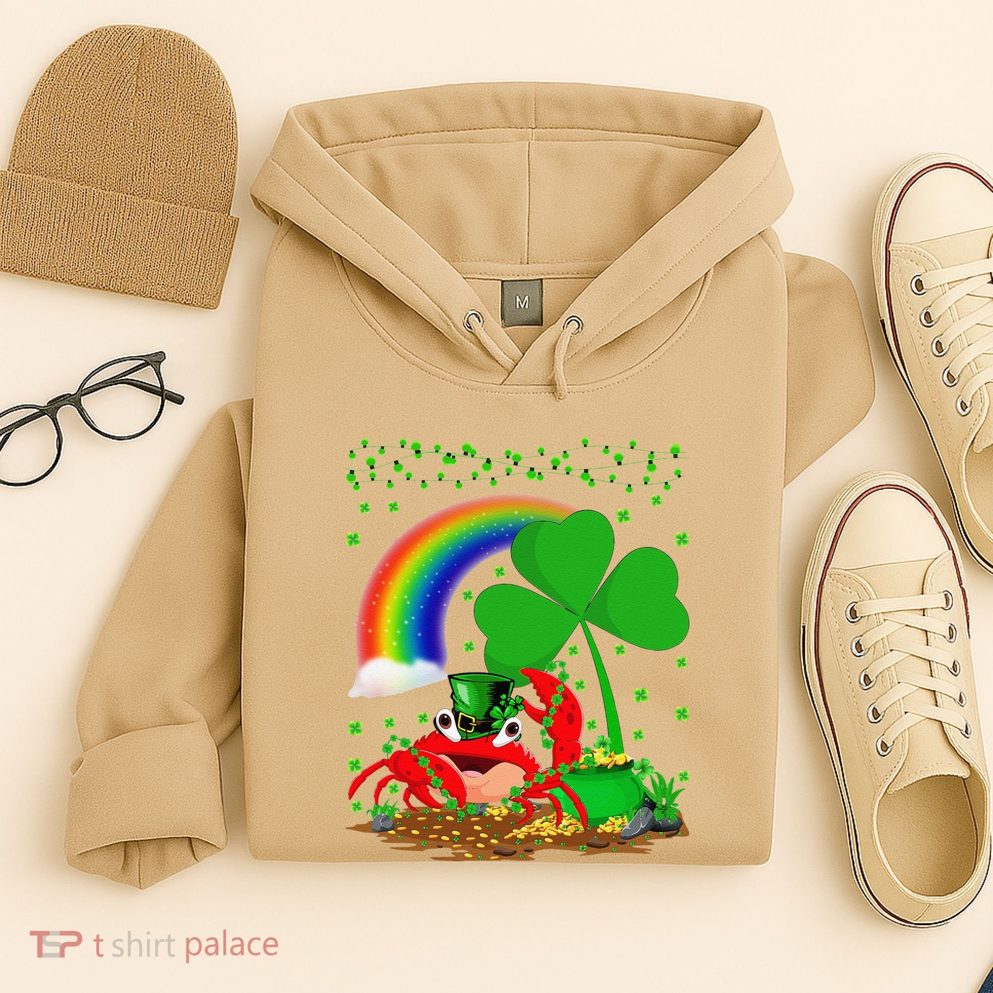 Crab Fish Lover Shamrock Leaf Rainbow Crab St Patrick's Day Hoodie