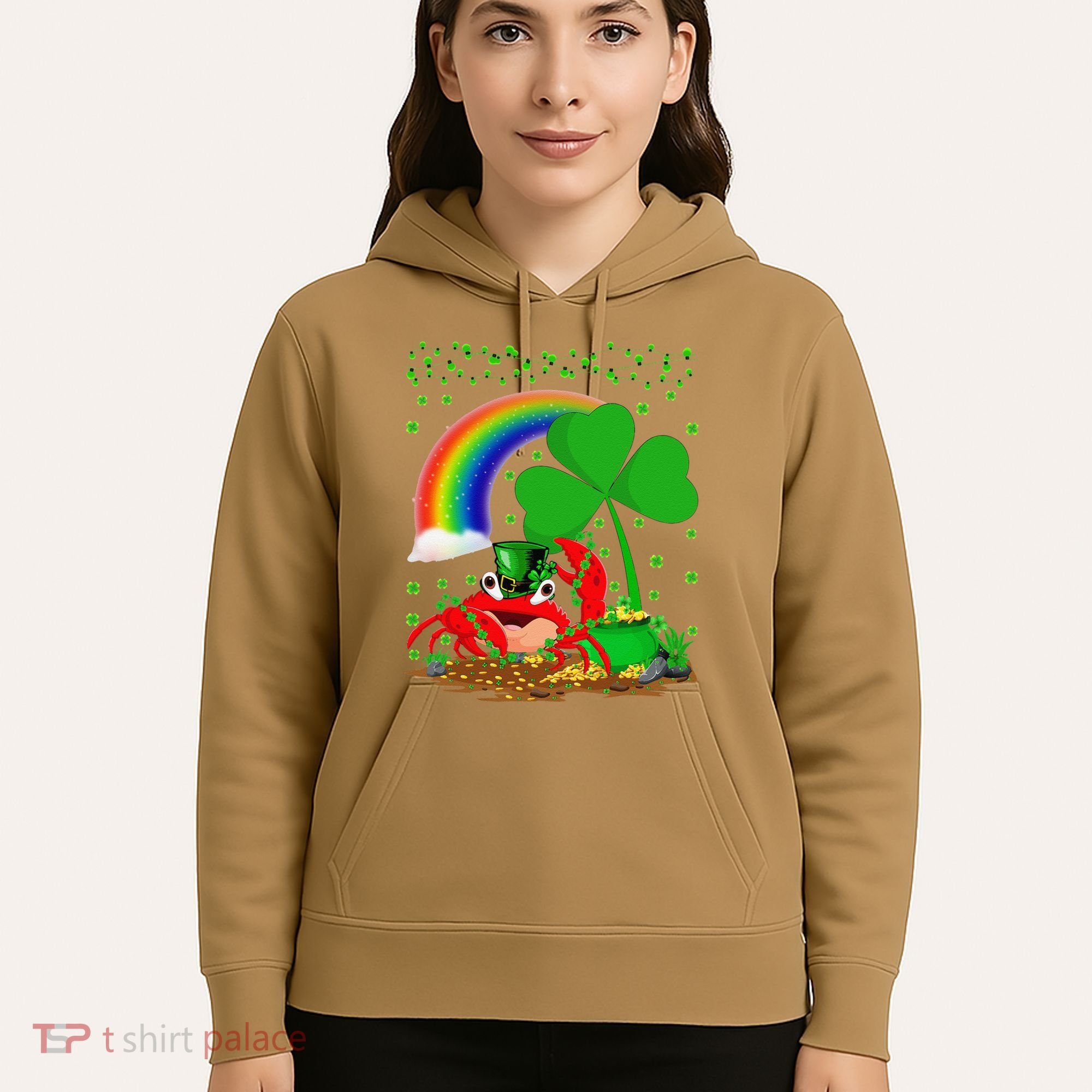 Crab Fish Lover Shamrock Leaf Rainbow Crab St Patrick's Day Hoodie