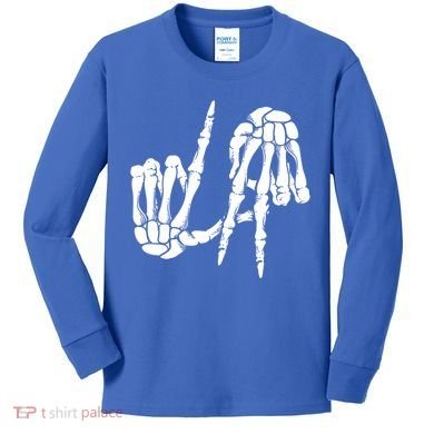 Cute Freaky Los Angeles Hand Sign Skeleton La Gift Cute Gift Kids Long Sleeve Shirt