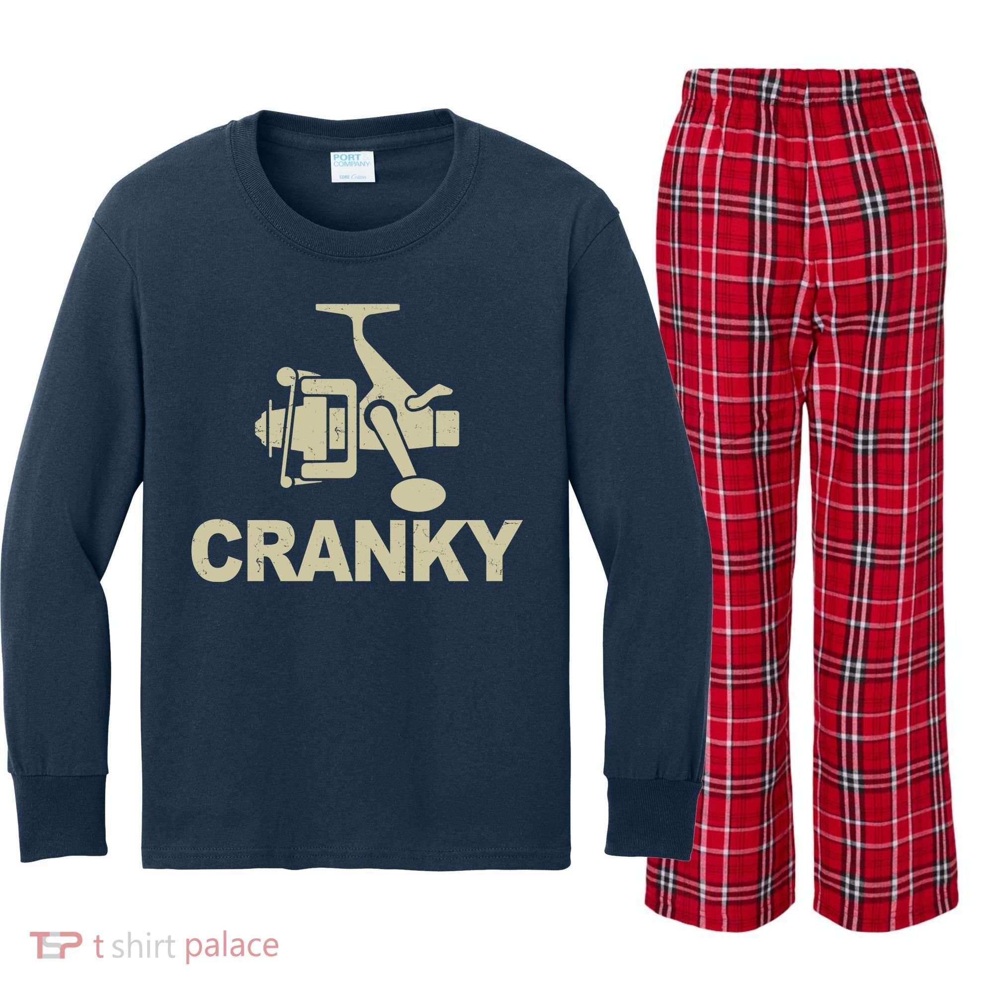 Crankbait Fishing Lure Cranky Funny Fishing Gift Kids Long Sleeve Plaid Pajama Set
