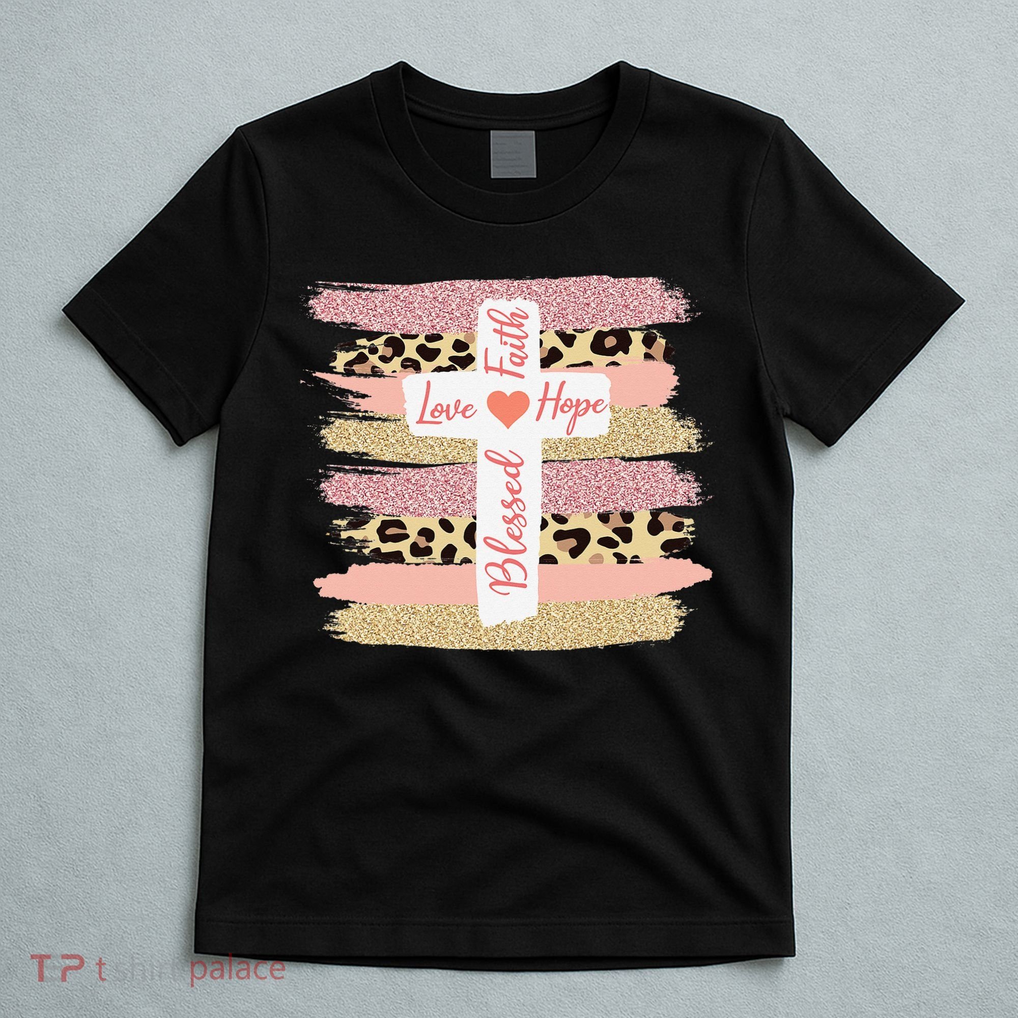 Christian Faith Love Hope Blessed Cross Cheetah Ombre T-Shirt