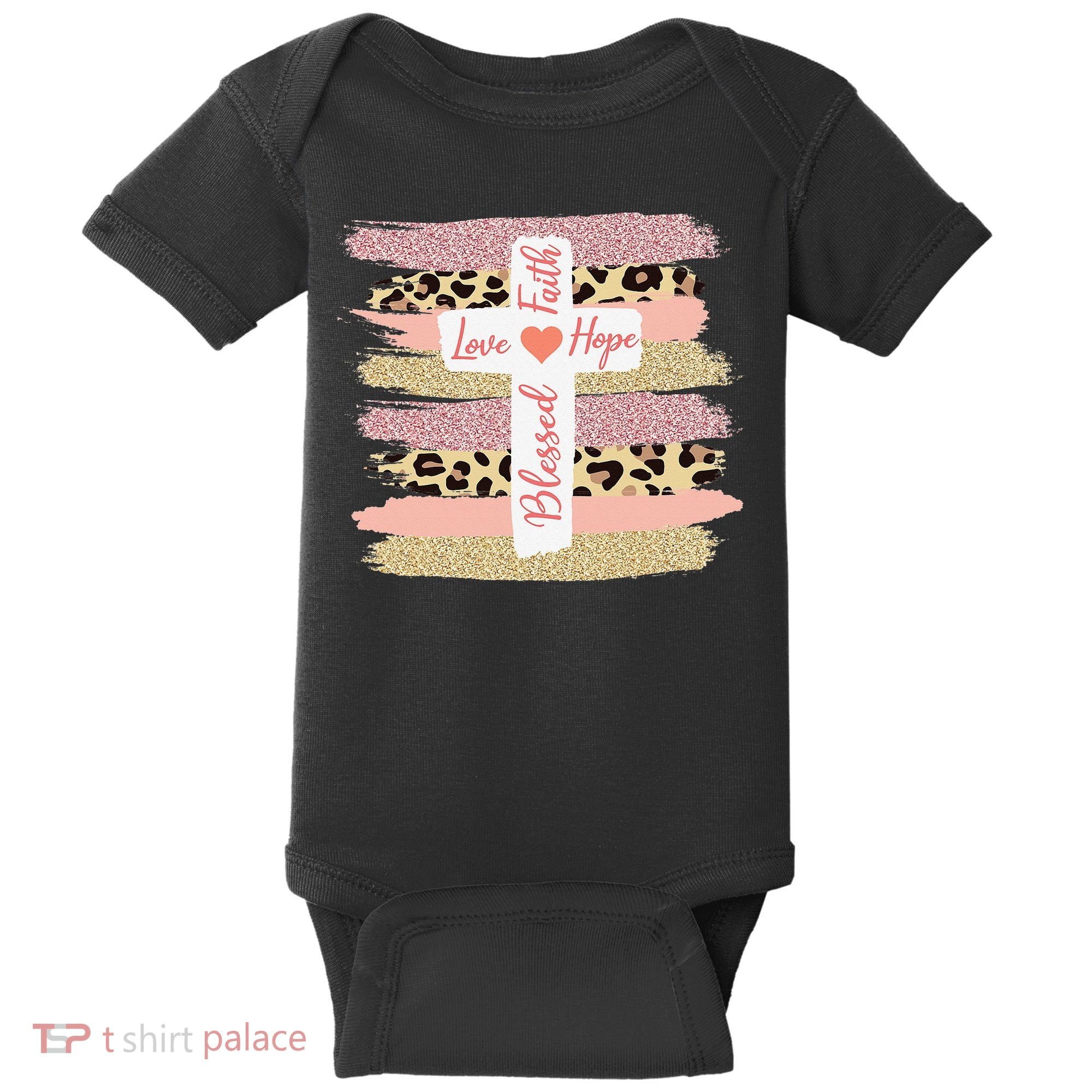 Christian Faith Love Hope Blessed Cross Cheetah Ombre Baby Bodysuit