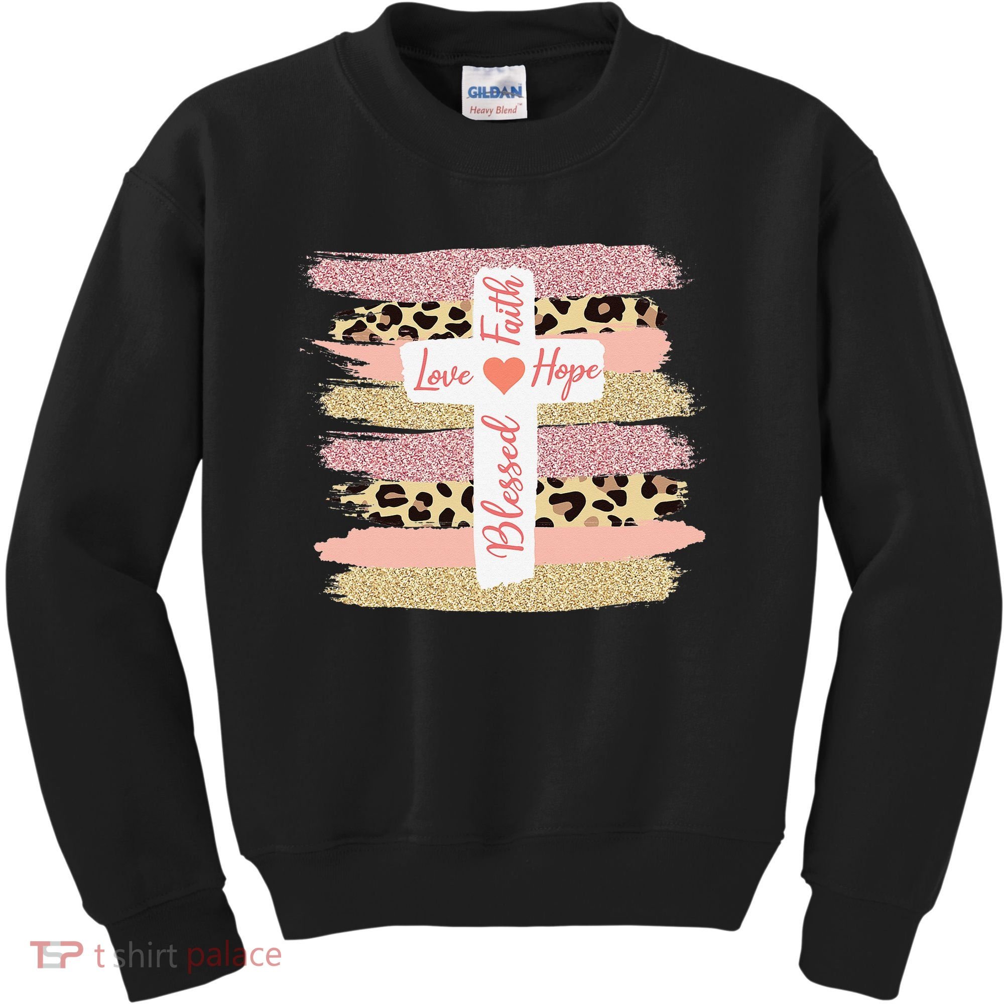 Christian Faith Love Hope Blessed Cross Cheetah Ombre Kids Sweatshirt