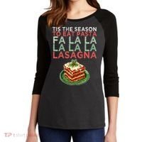 Christmas Fa la Lasagna Pasta Holidays Women's Tri-Blend 3/4-Sleeve Raglan Shirt thumb 2