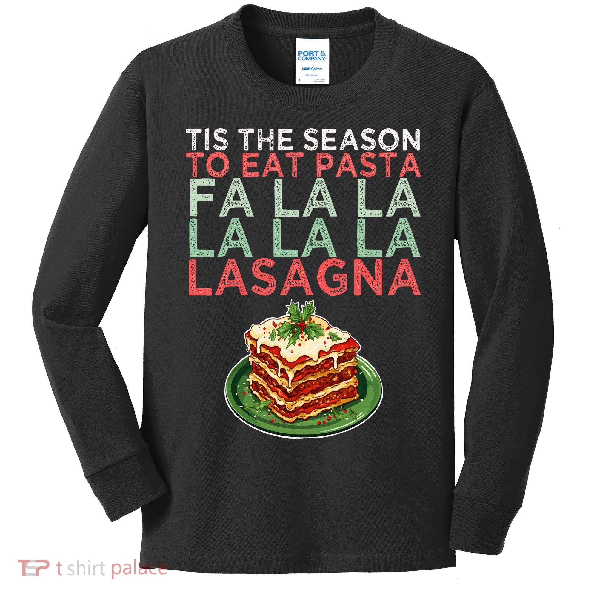 Christmas Fa la Lasagna Pasta Holidays Kids Long Sleeve Shirt
