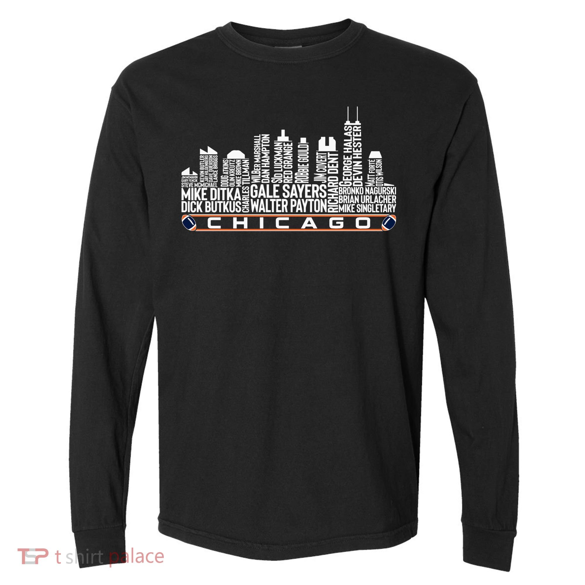 Chicago Football Legend Chicago Skyline Comfort Colors Heavyweight Long Sleeve T-Shirt