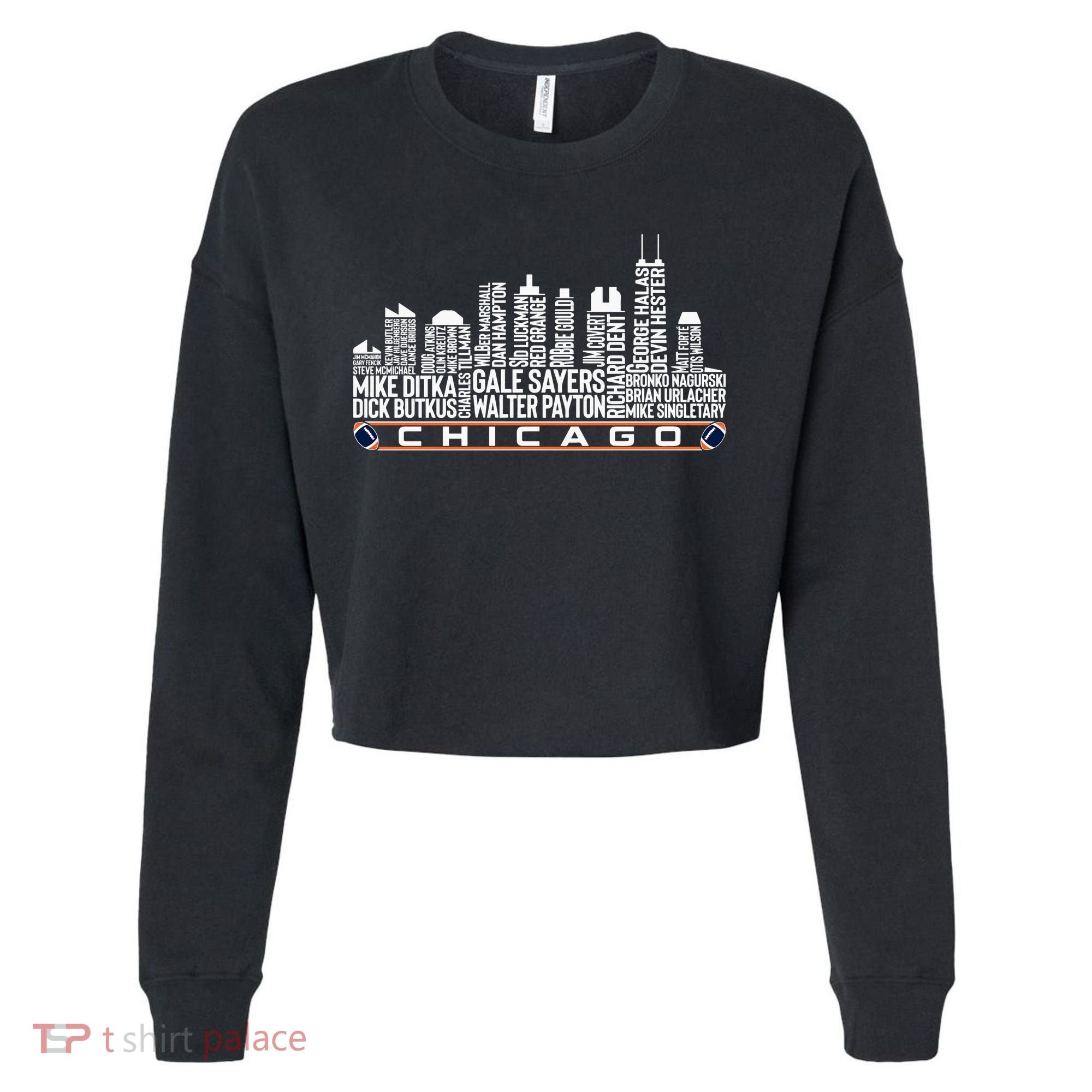 Chicago Football Legend Chicago Skyline Cropped Pullover Crew