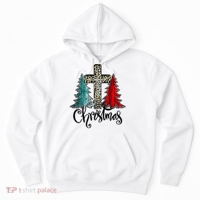 Christian Funny Merry Christmas Tree Jesus Cross Cheetah Hoodie