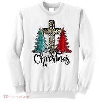 Christian Funny Merry Christmas Tree Jesus Cross Cheetah Sweatshirt thumb 0
