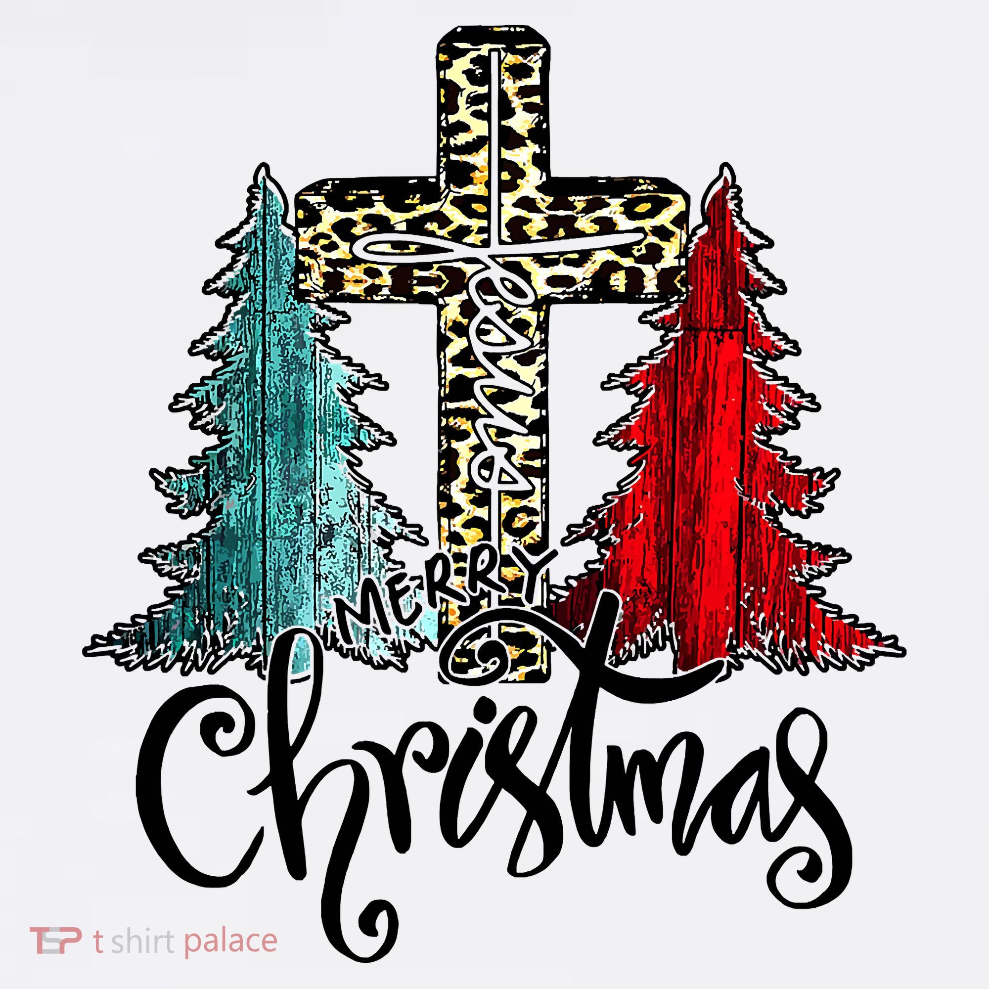 Christian Funny Merry Christmas Tree Jesus Cross Cheetah Tank Top