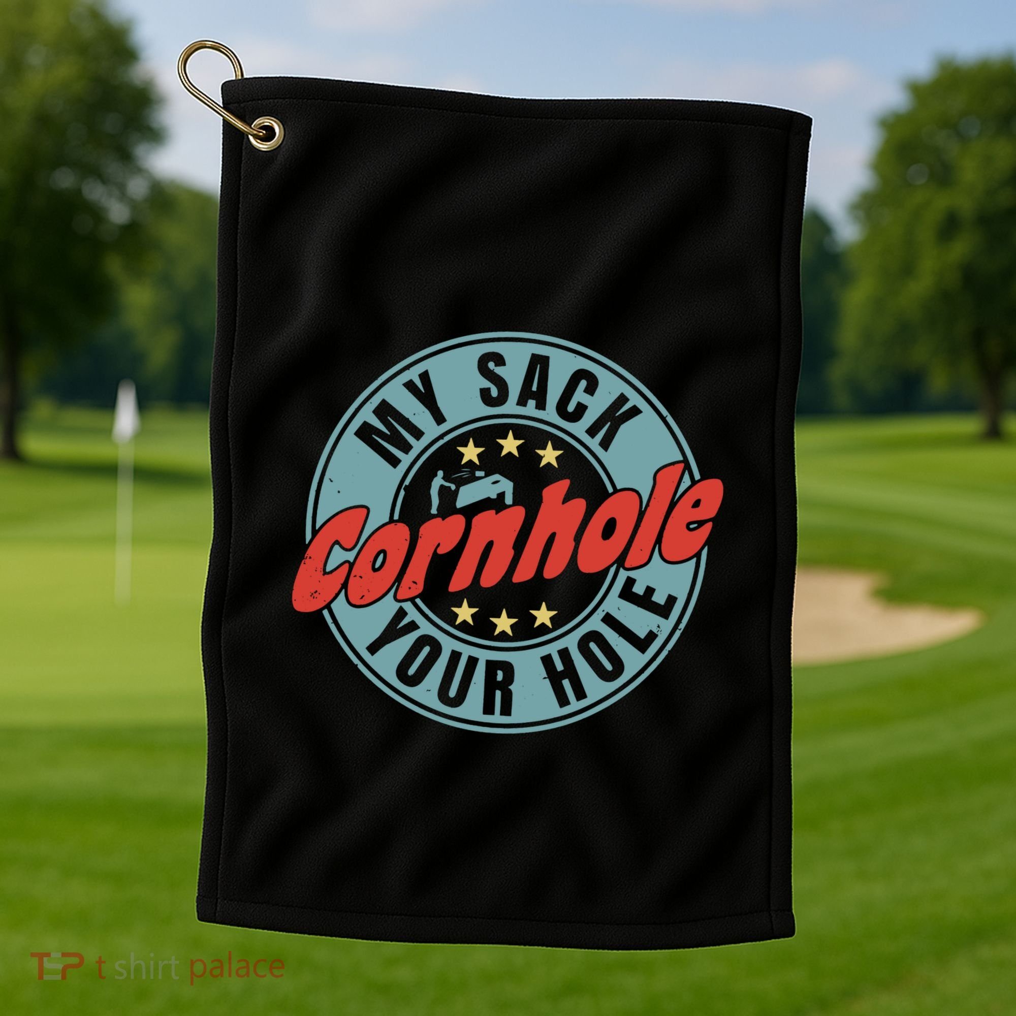 Cornhole Funny My Sack Your Hole Golf Towel