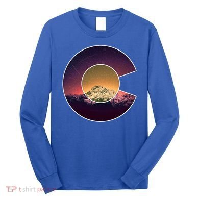 Colorado Flag Mountain Sky And Stars Graphic Design Gift Long Sleeve Shirt