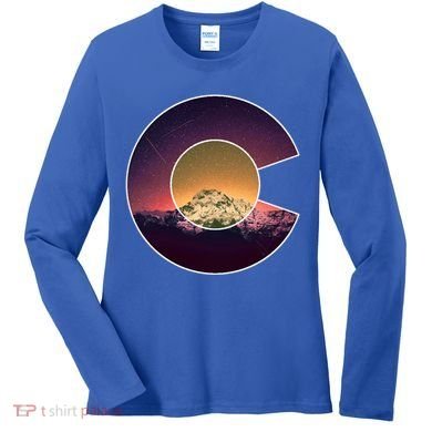 Colorado Flag Mountain Sky And Stars Graphic Design Gift Women's Long Sleeve Shirt
