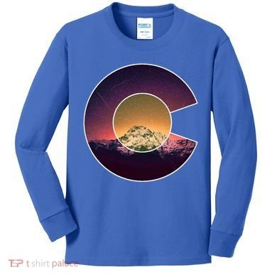 Colorado Flag Mountain Sky And Stars Graphic Design Gift Kids Long Sleeve Shirt