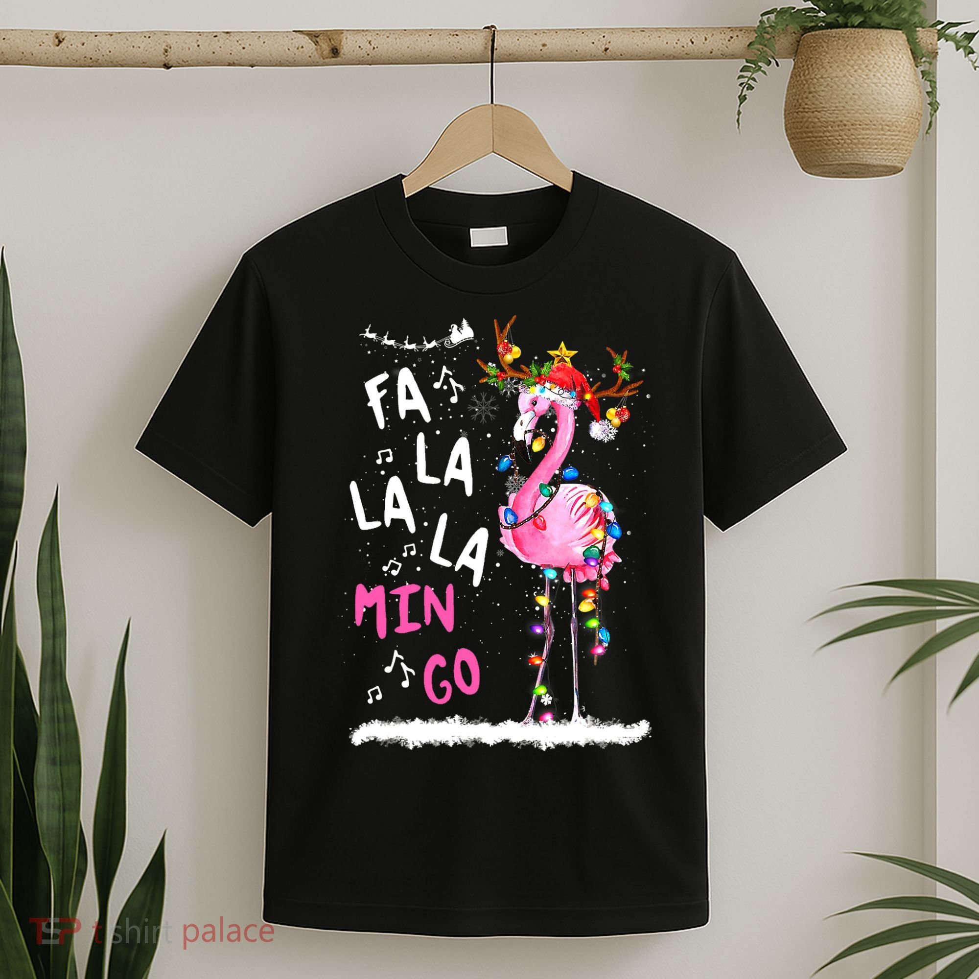 Christmas Fa-La-La Mingo Flamingo With Christmas Lights T-Shirt
