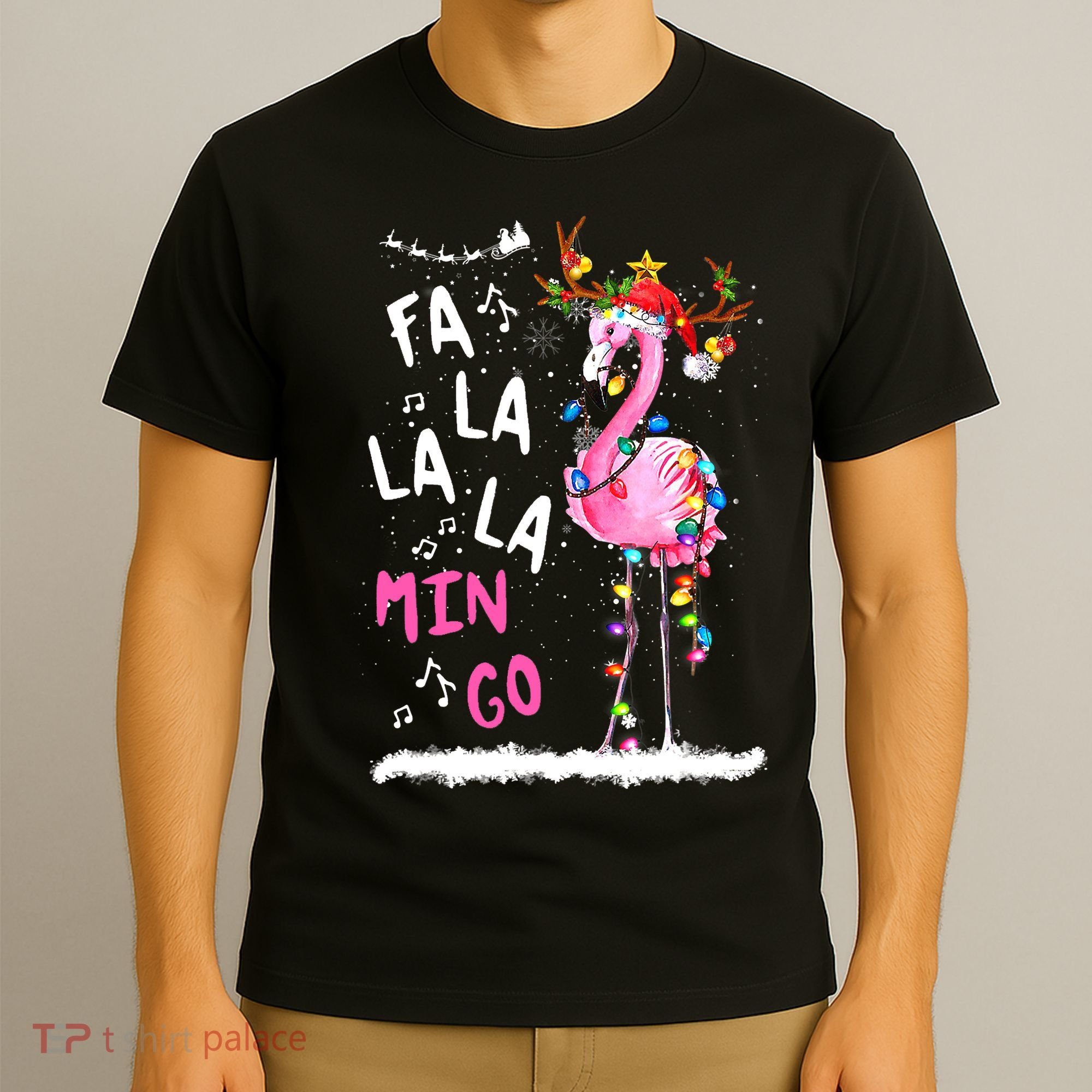 Christmas Fa-La-La Mingo Flamingo With Christmas Lights T-Shirt
