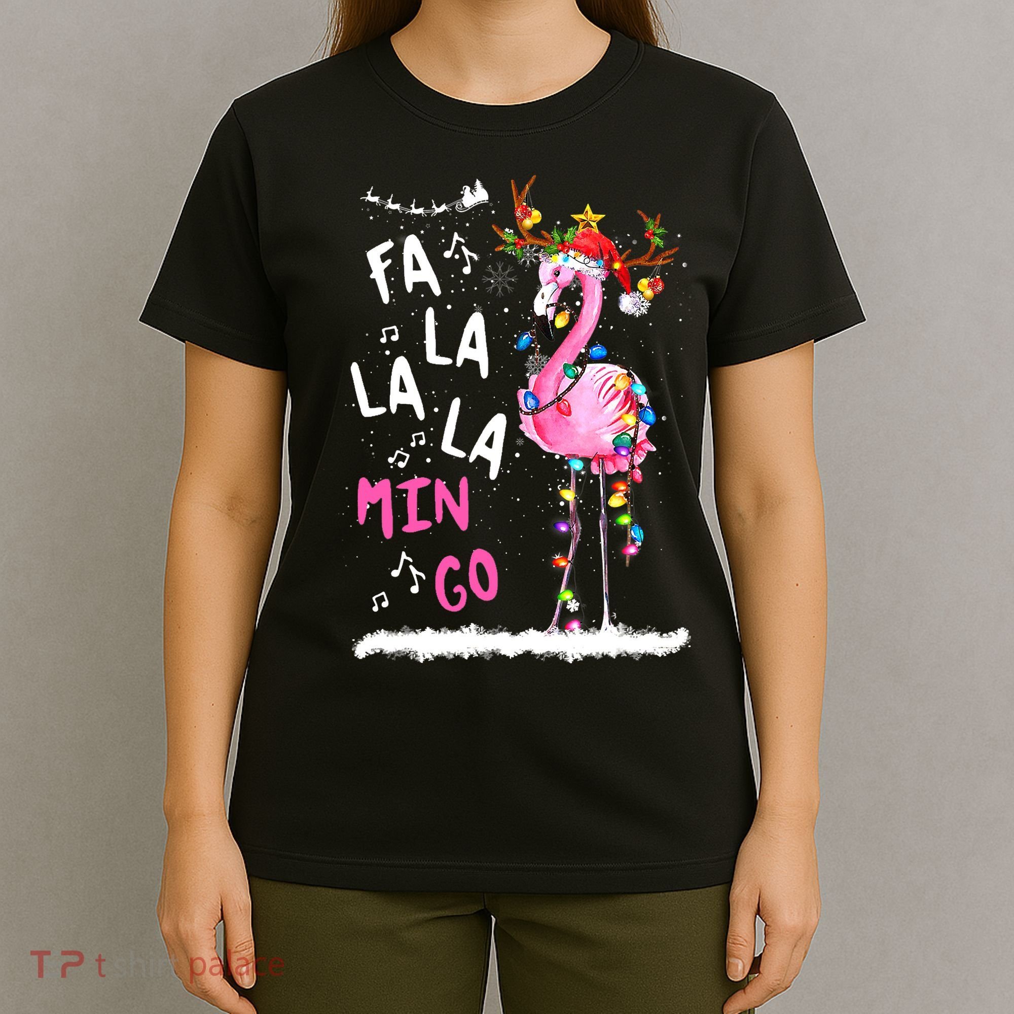 Christmas Fa-La-La Mingo Flamingo With Christmas Lights T-Shirt