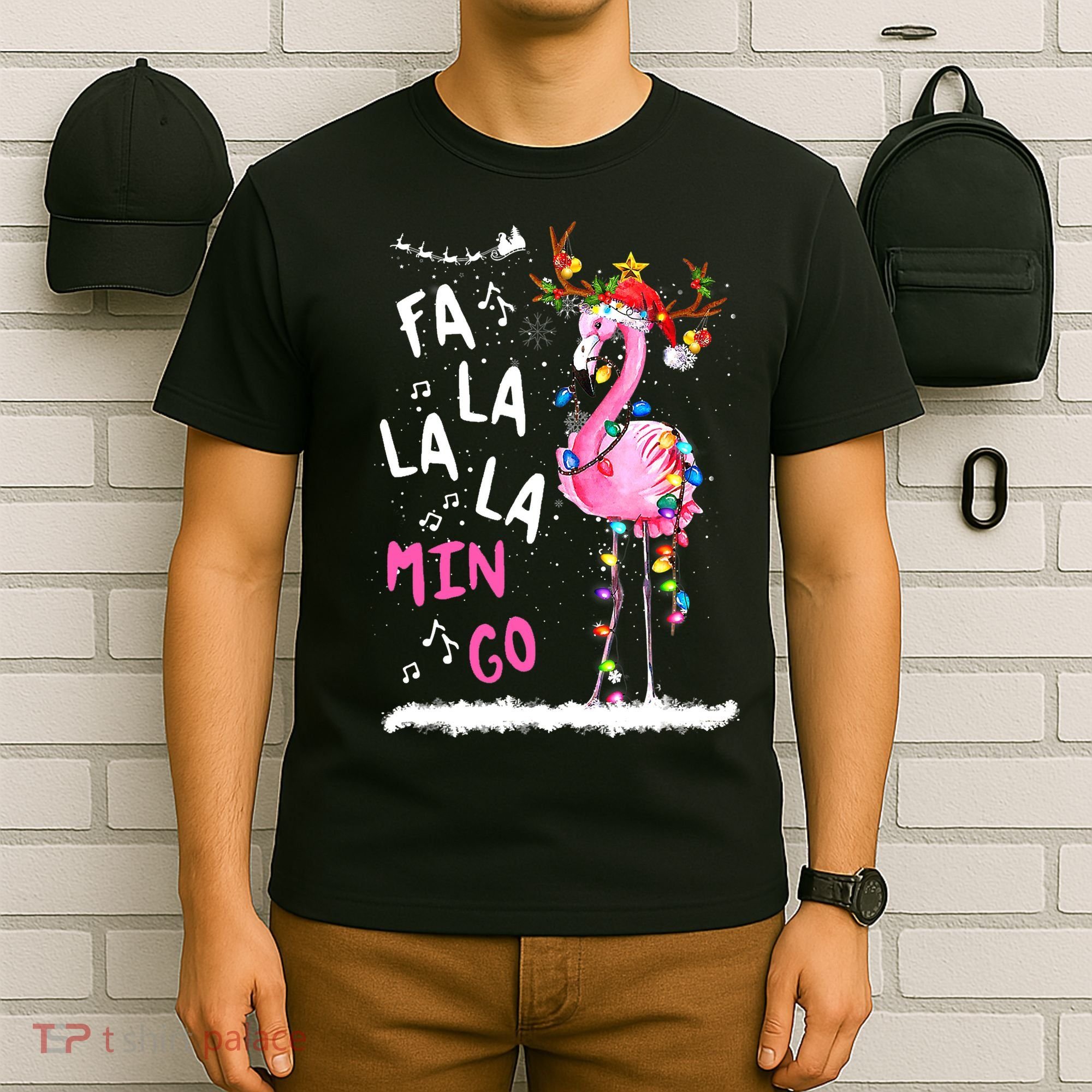 Christmas Fa-La-La Mingo Flamingo With Christmas Lights T-Shirt