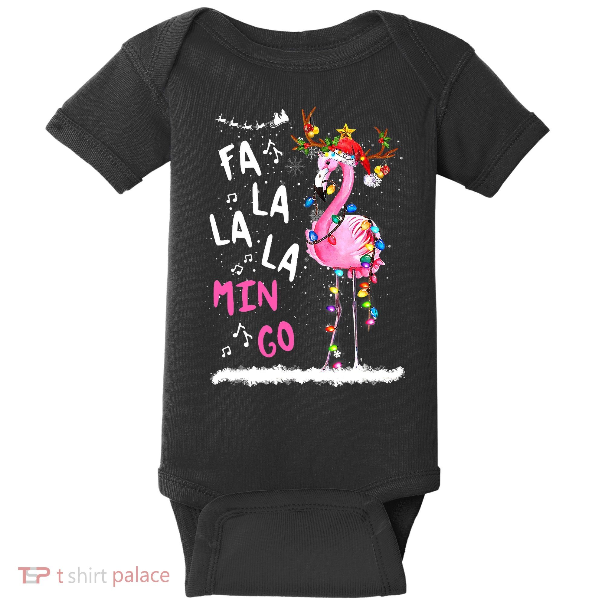 Christmas Fa-La-La Mingo Flamingo With Christmas Lights Baby Bodysuit
