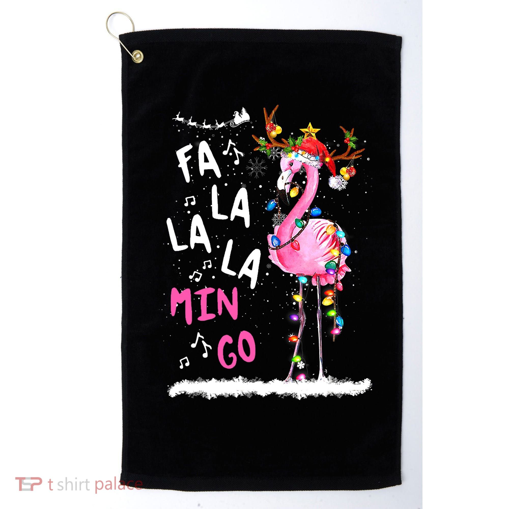 Christmas Fa-La-La Mingo Flamingo With Christmas Lights Golf Towel