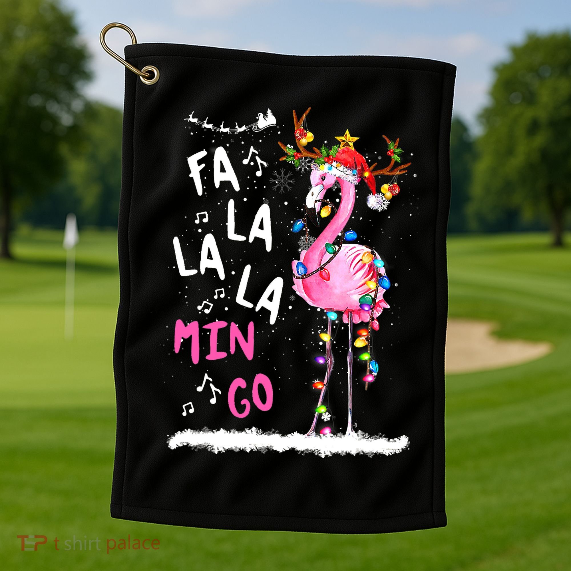 Christmas Fa-La-La Mingo Flamingo With Christmas Lights Golf Towel