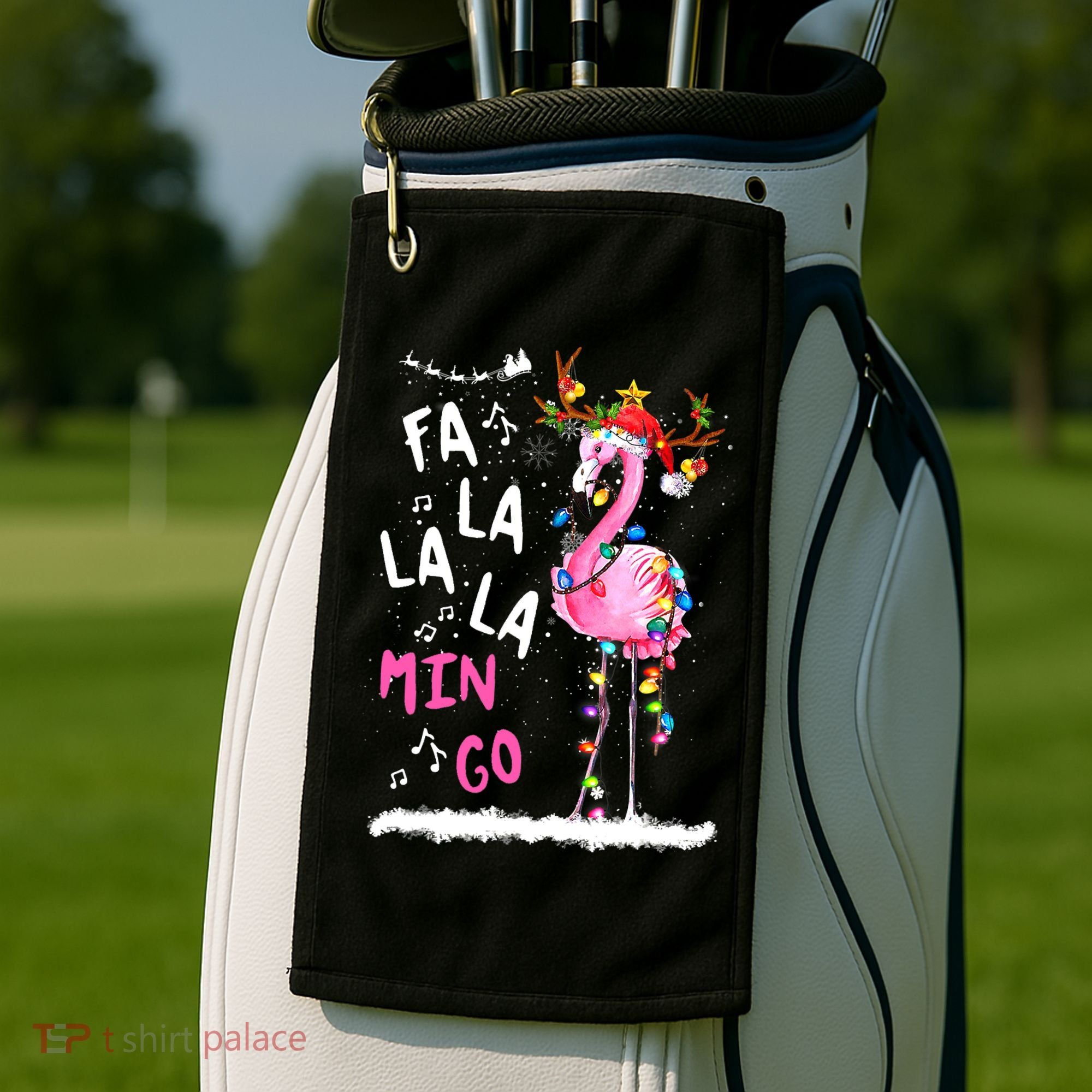 Christmas Fa-La-La Mingo Flamingo With Christmas Lights Golf Towel