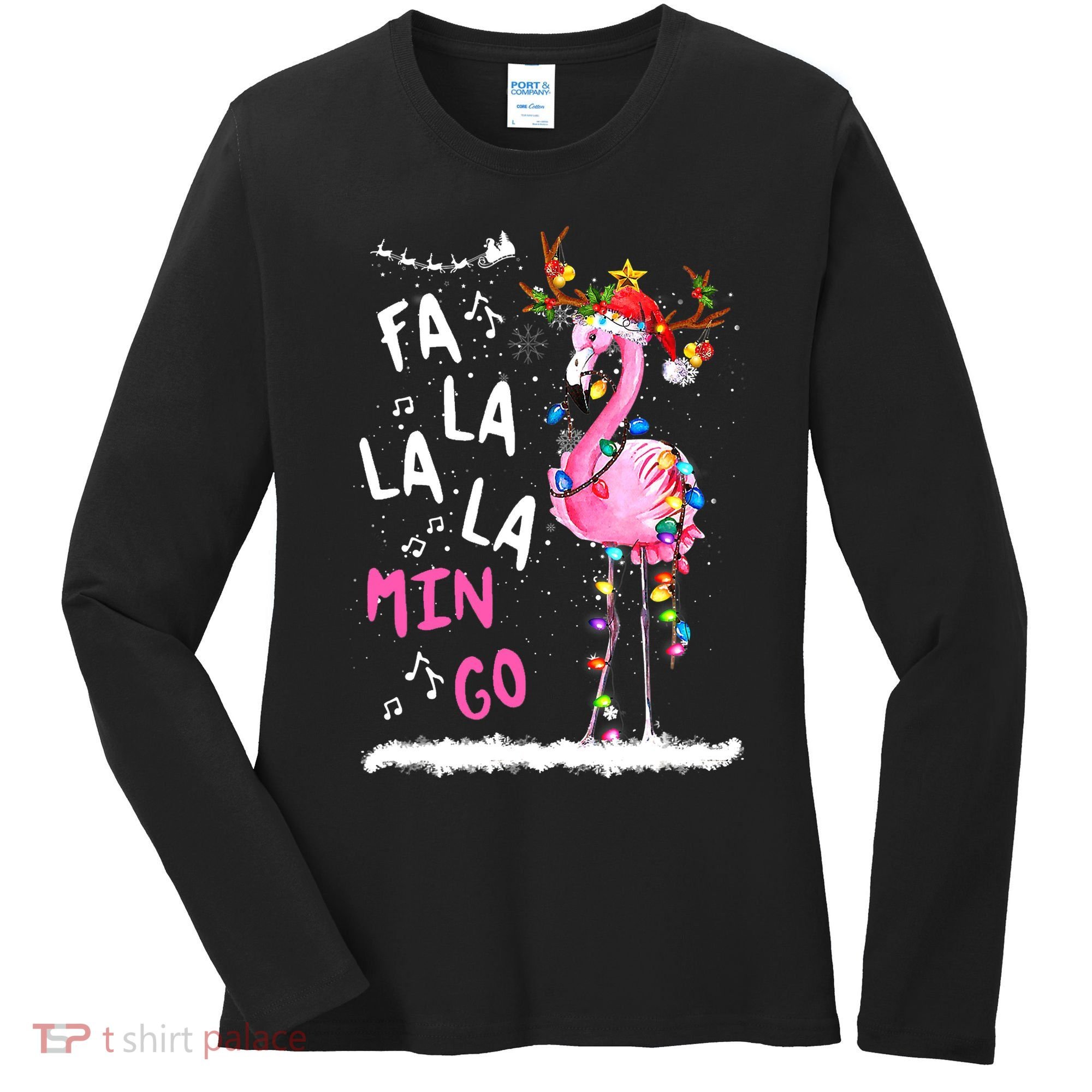 Christmas Fa-La-La Mingo Flamingo With Christmas Lights Women's Long Sleeve Shirt