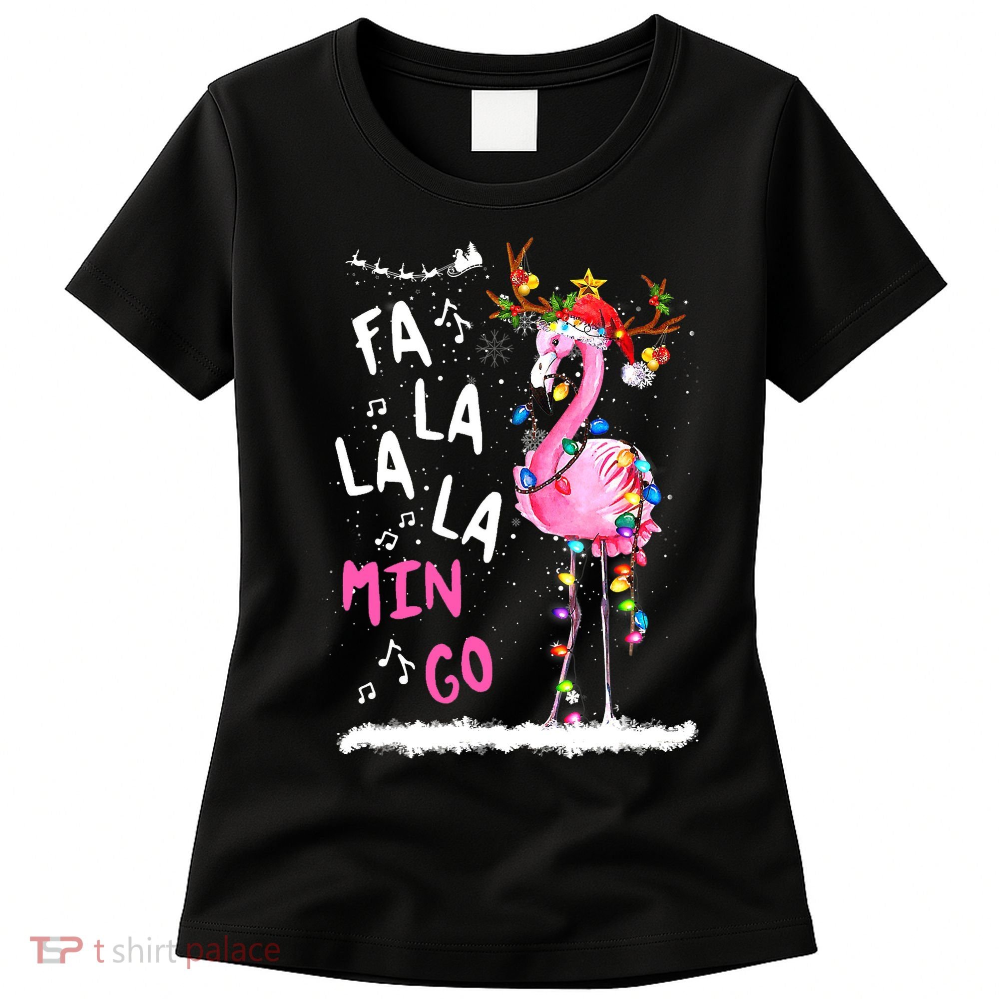Christmas Fa-La-La Mingo Flamingo With Christmas Lights Women's T-Shirt
