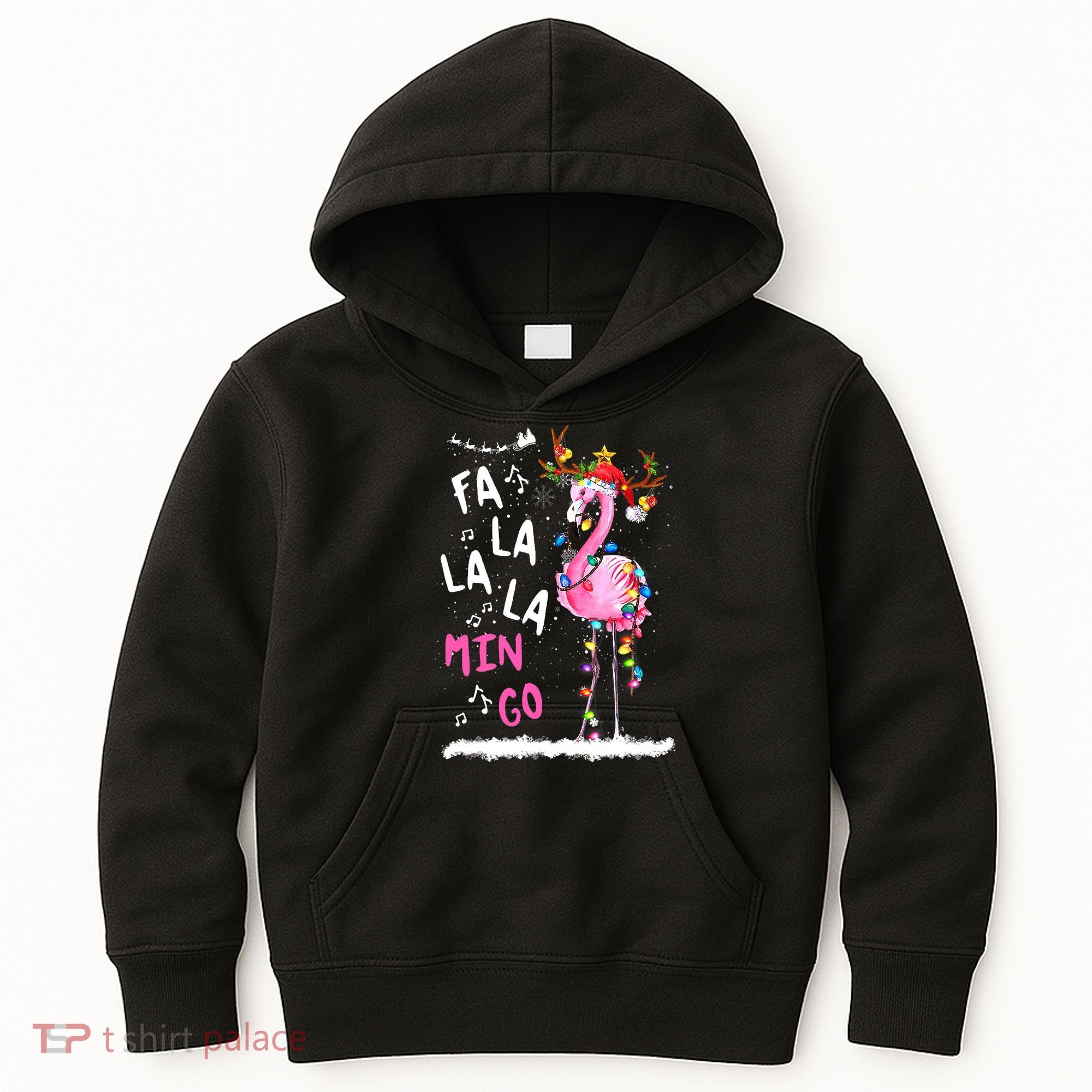 Christmas Fa-La-La Mingo Flamingo With Christmas Lights Kids Hoodie
