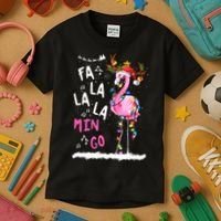Christmas Fa-La-La Mingo Flamingo With Christmas Lights Kids T-Shirt thumb 3
