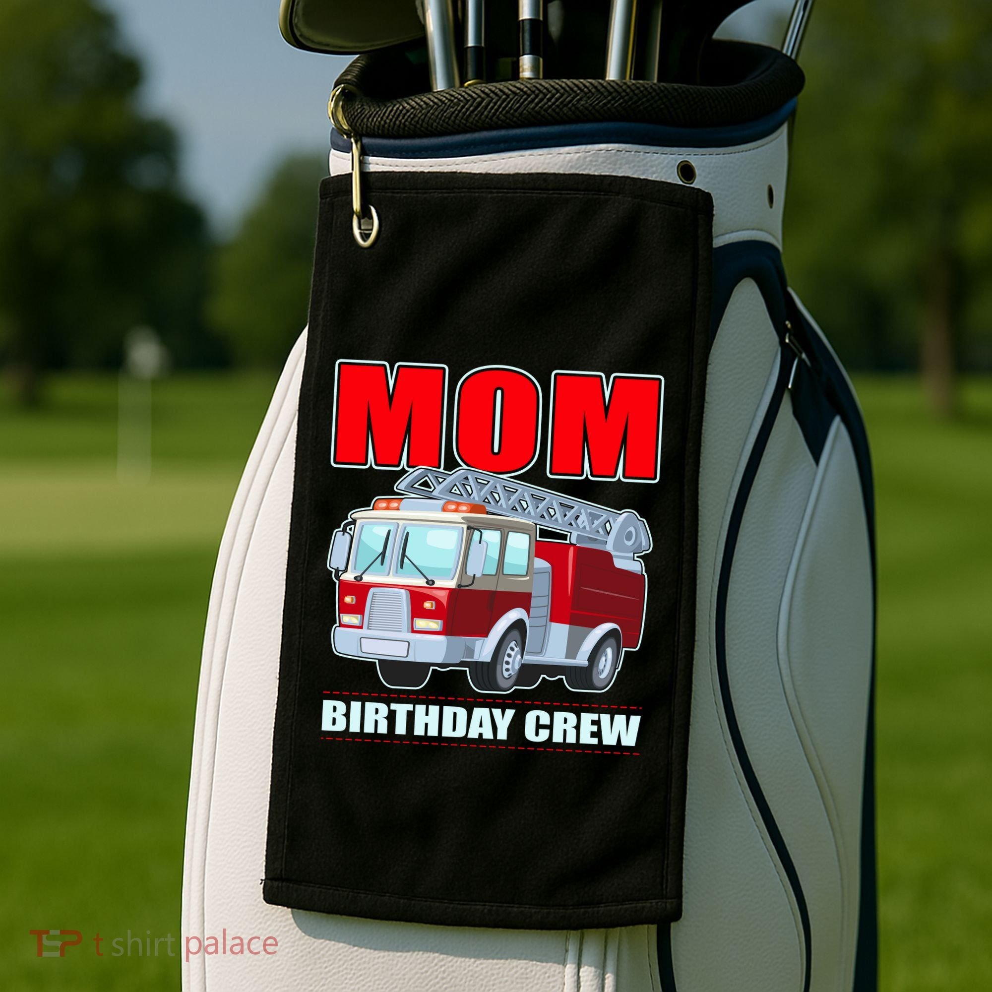 Cute Funny Mom Birthday Crew Firetruck Golf Towel