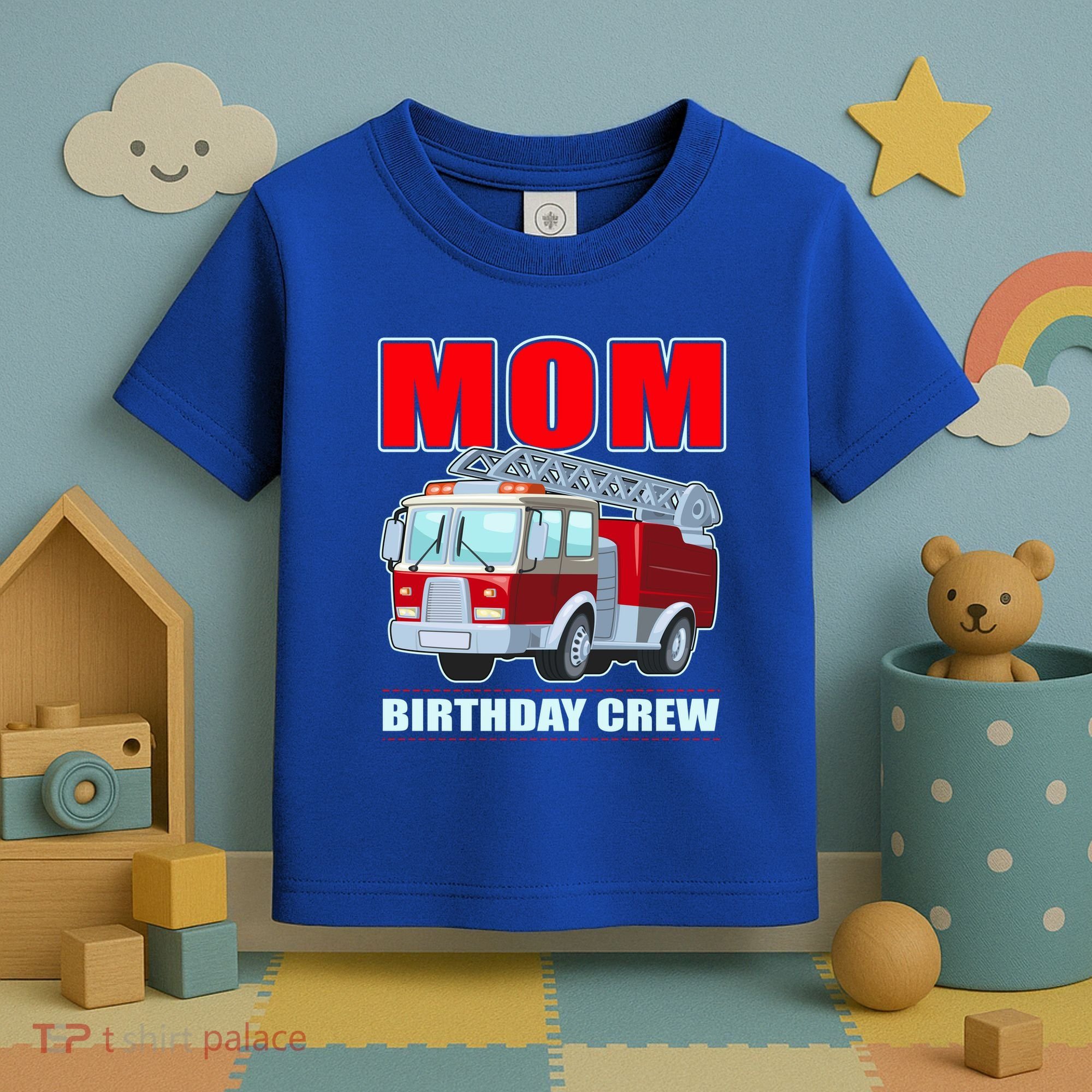 Cute Funny Mom Birthday Crew Firetruck Toddler T-Shirt