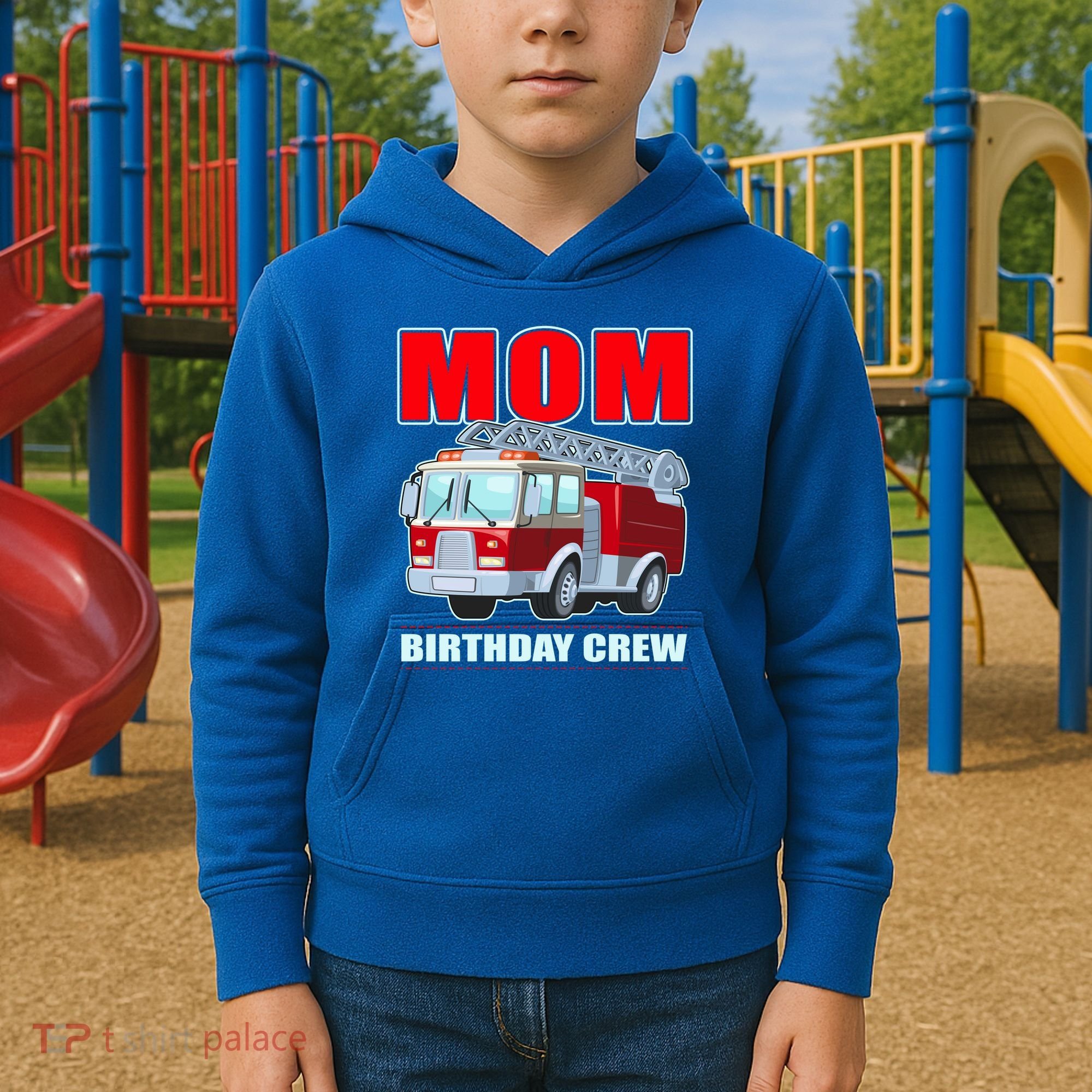 Cute Funny Mom Birthday Crew Firetruck Kids Hoodie
