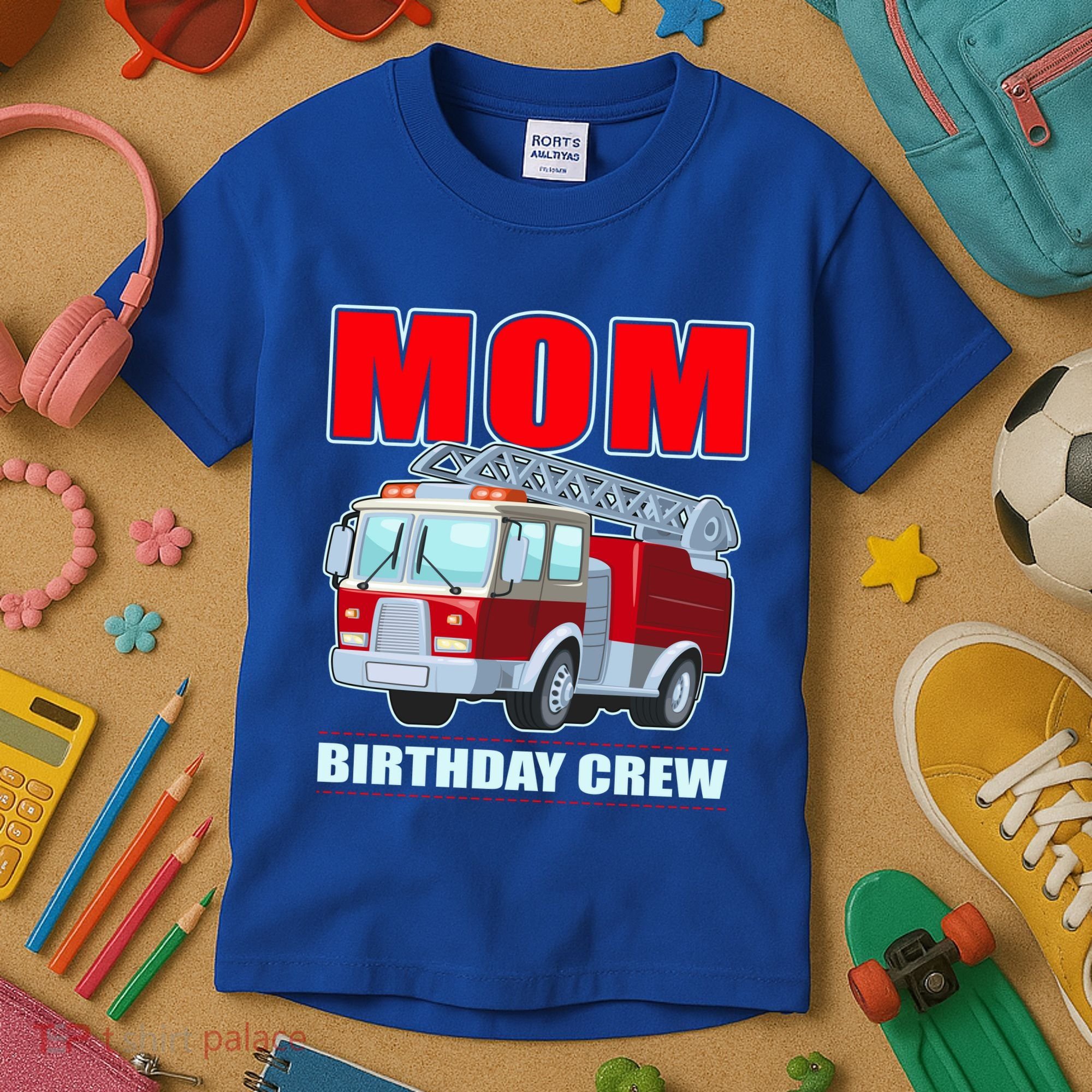 Cute Funny Mom Birthday Crew Firetruck Kids T-Shirt