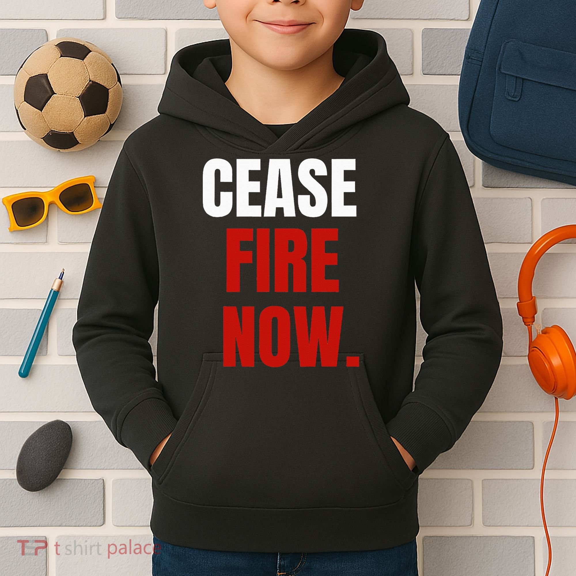 Cease fire Now. Kids Hoodie