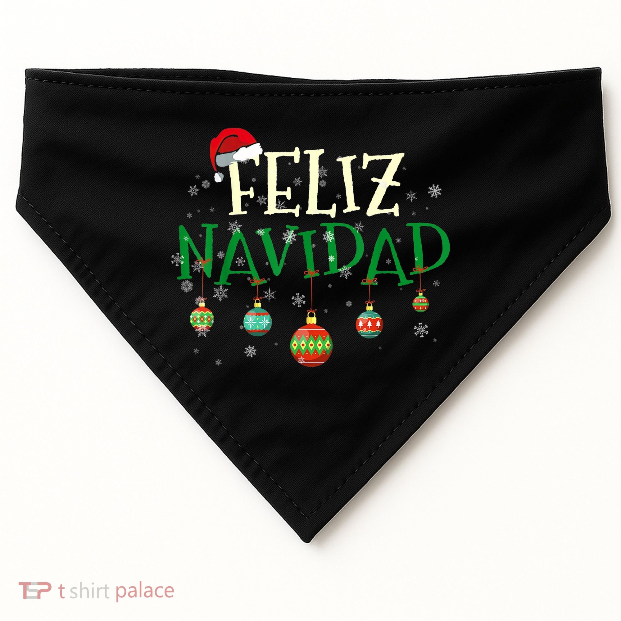 Christmas Feliz Navidad Santa Hat TShirt USA-Made Doggie Bandana