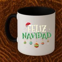 Christmas Feliz Navidad Santa Hat TShirt Coffee Mug thumb 2
