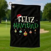 Christmas Feliz Navidad Santa Hat TShirt Golf Towel thumb 1