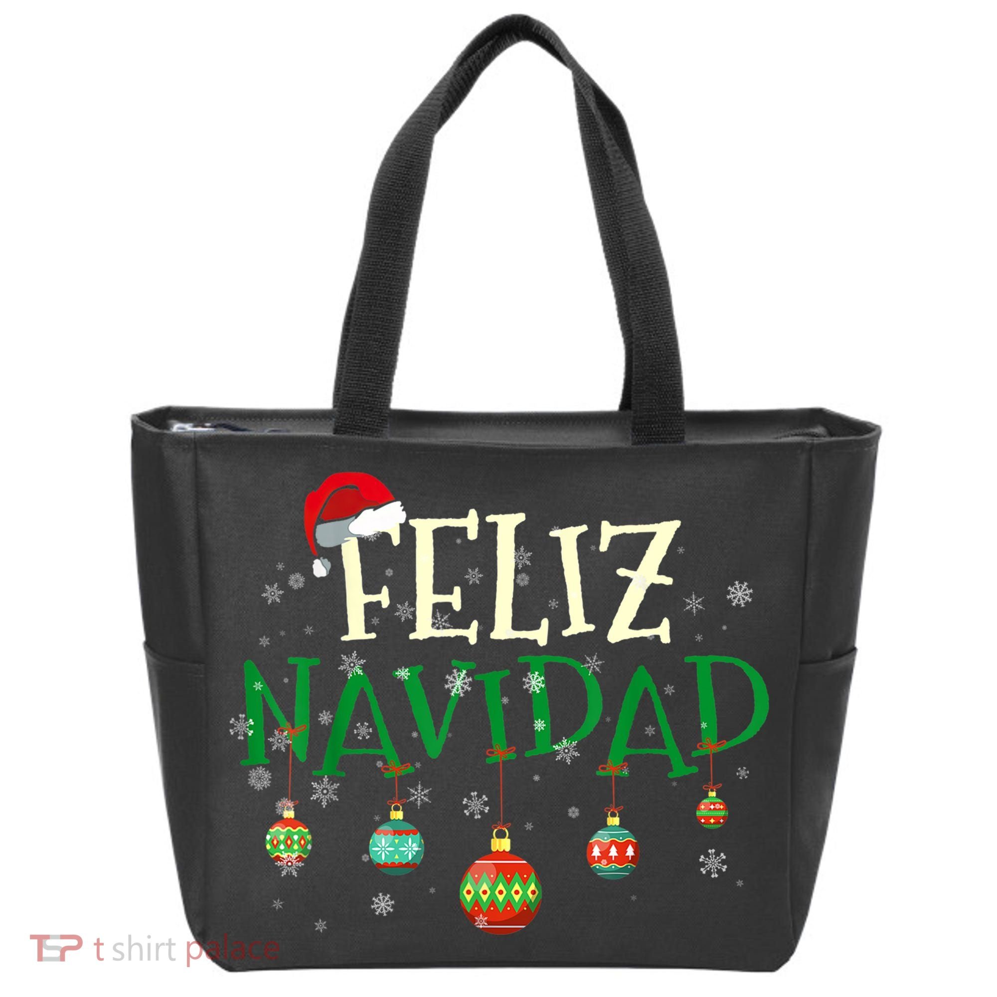 Christmas Feliz Navidad Santa Hat TShirt Tote Bag