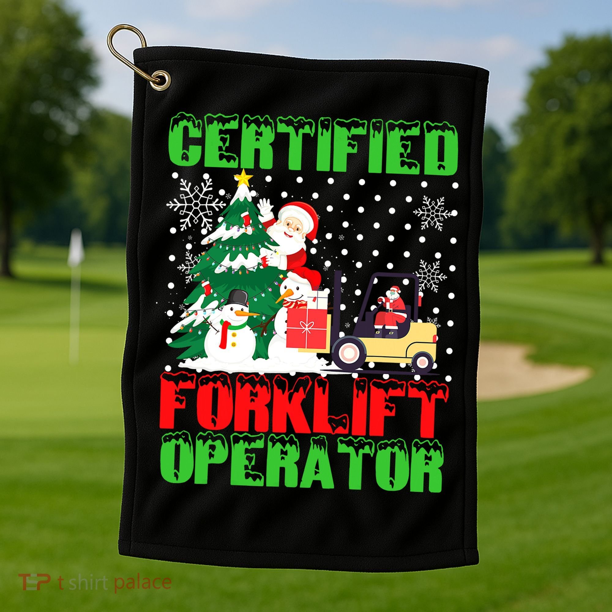 Certified Forklift Operator Christmas Pajamas Driver Xmas Golf Towel