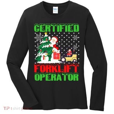 Certified Forklift Operator Christmas Pajamas Driver Xmas Women's Long Sleeve Shirt