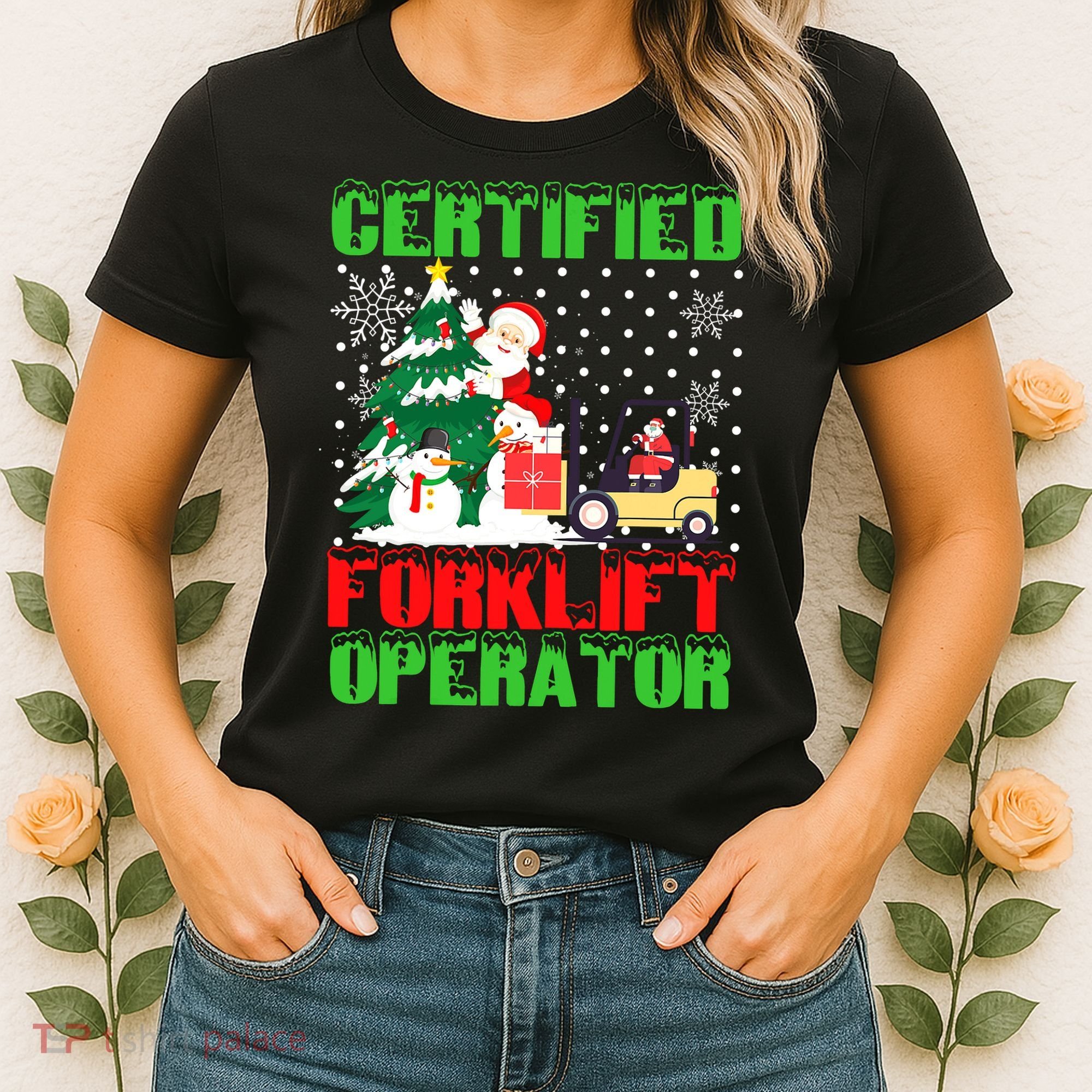 Certified Forklift Operator Christmas Pajamas Driver Xmas Women's T-Shirt