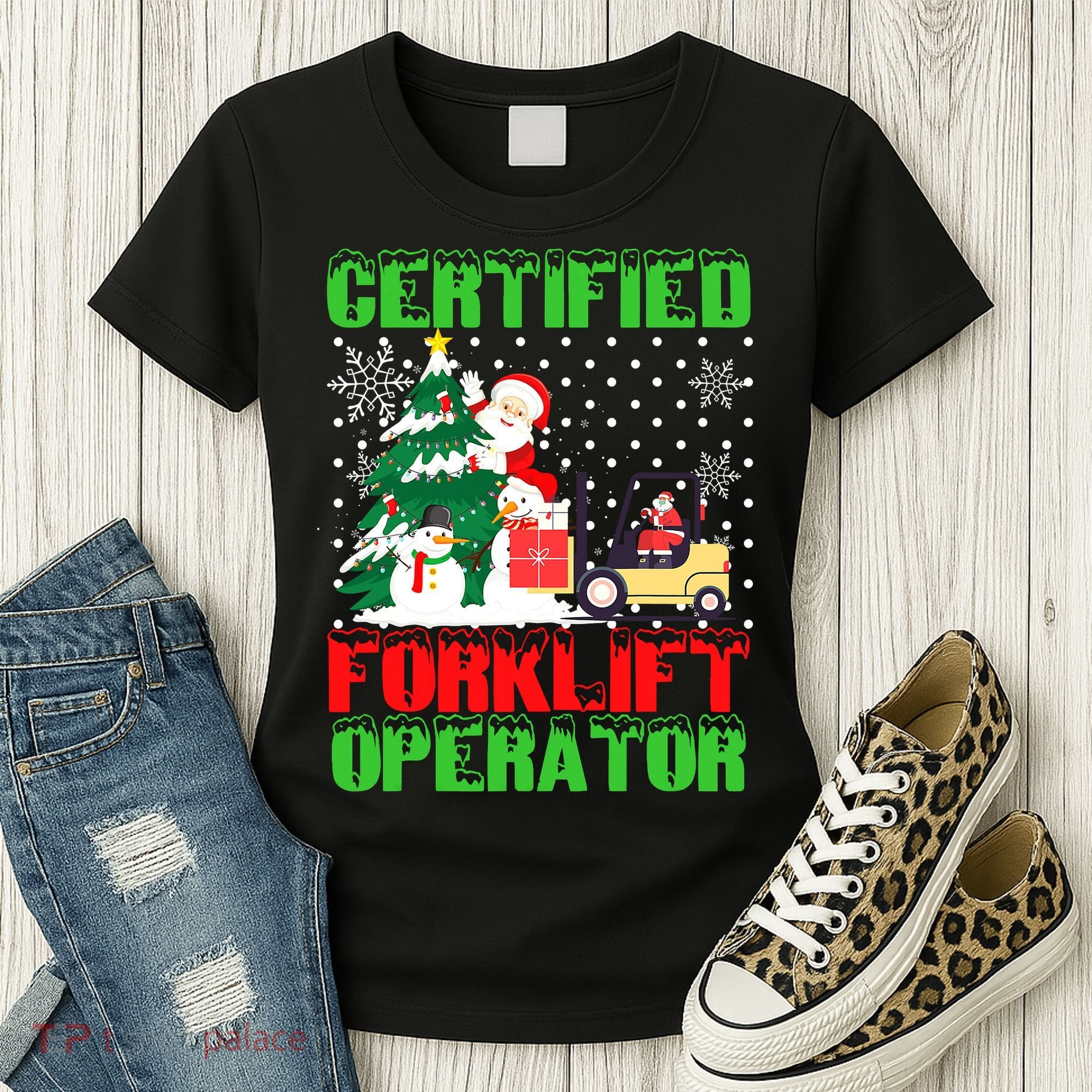 Certified Forklift Operator Christmas Pajamas Driver Xmas Women's T-Shirt