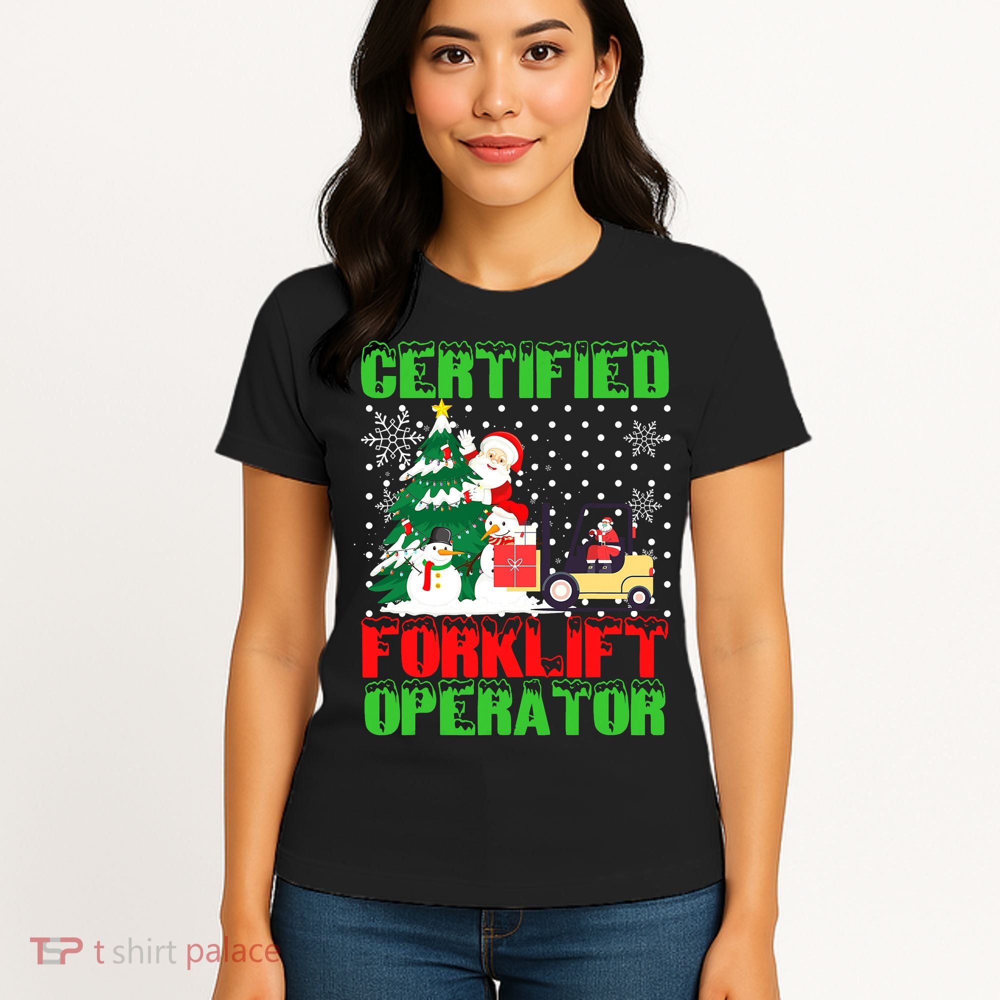 Certified Forklift Operator Christmas Pajamas Driver Xmas Women's T-Shirt