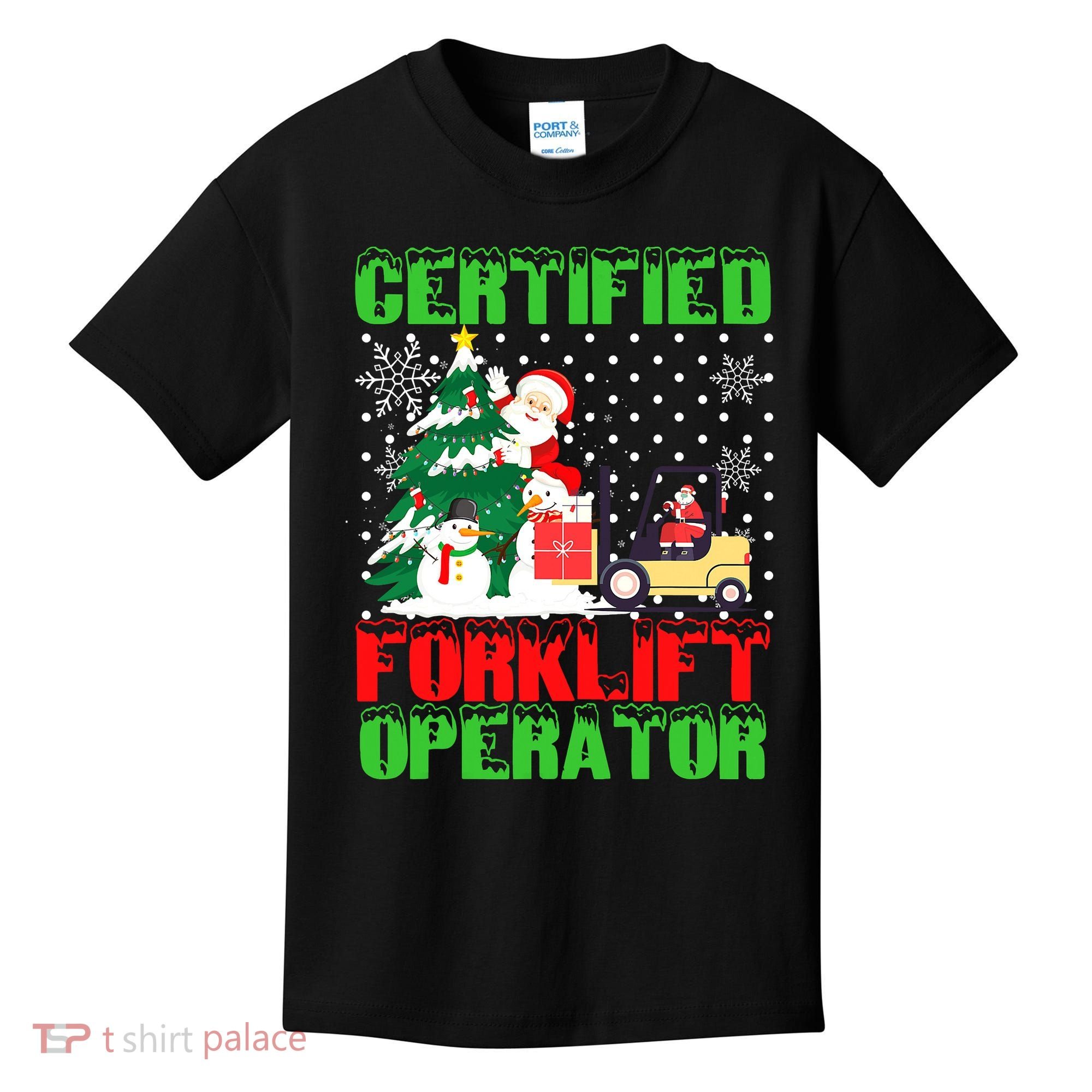 Certified Forklift Operator Christmas Pajamas Driver Xmas Kids T-Shirt