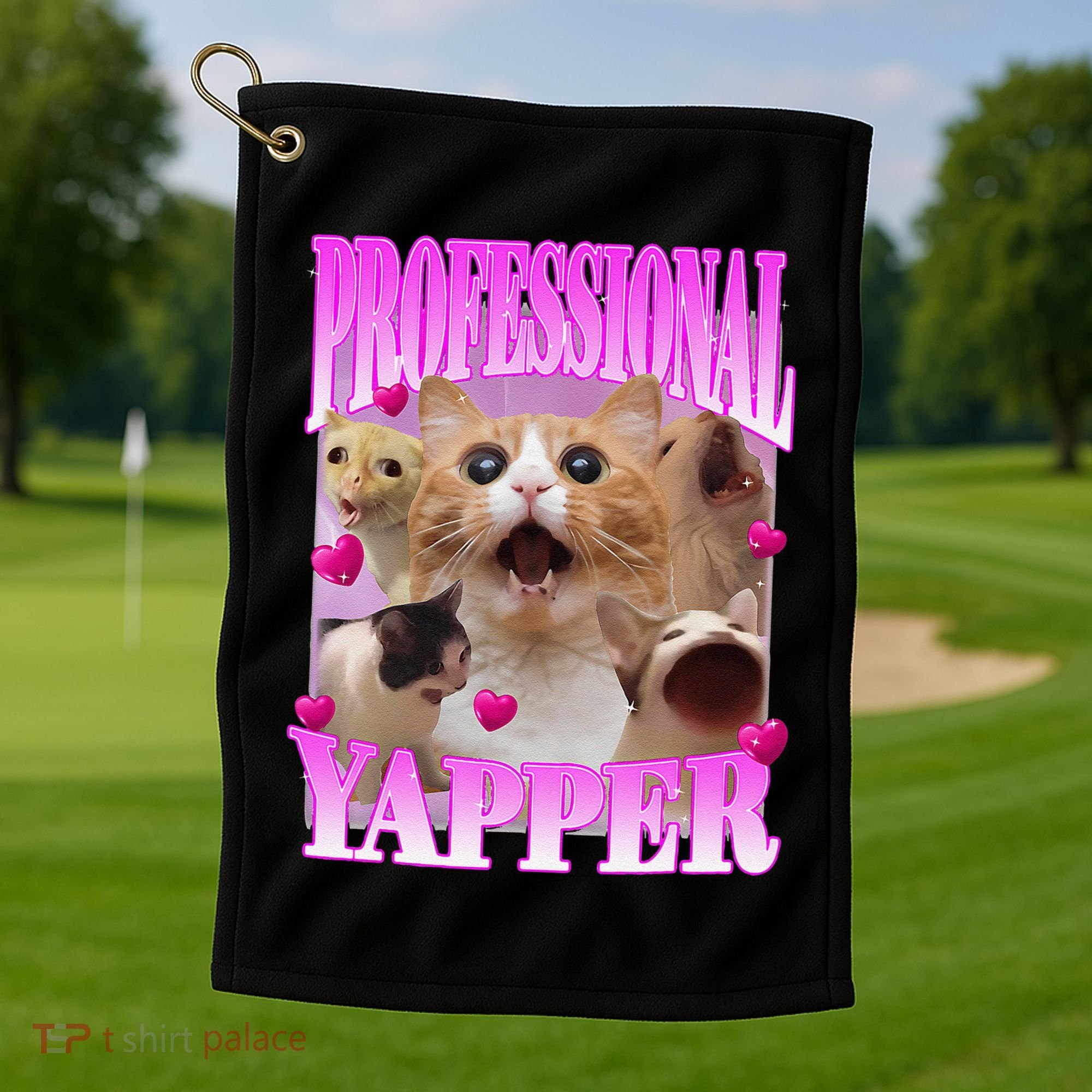 Cat Funny Oddly Specific Dank Meme Professional Yapper Golf Towel