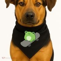 Cute Frog On Skateboard Kawaii Aesthetic Frog USA-Made Doggie Bandana thumb 1