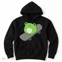 Cute Frog On Skateboard Kawaii Aesthetic Frog Hoodie thumb 0
